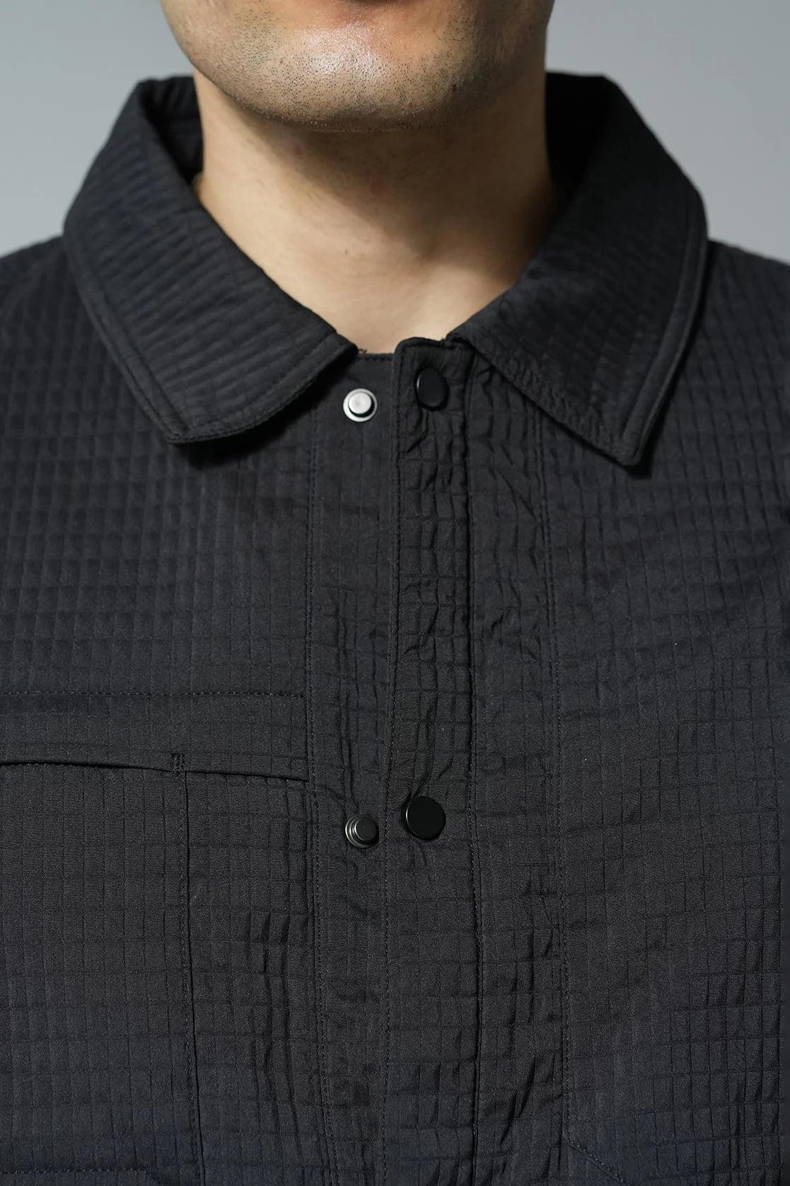 Purchase the Men's Black Structured Fabric Shacket from Fort Collins online in India.