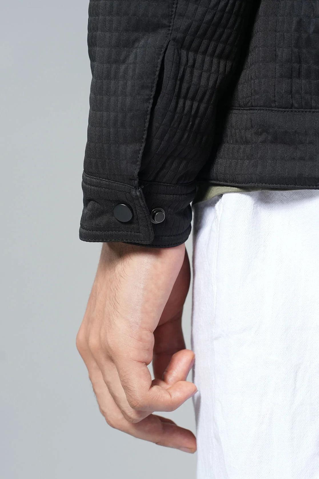 Explore the Fort Collins Men's Black Structured Fabric Shacket, available for purchase online in India.