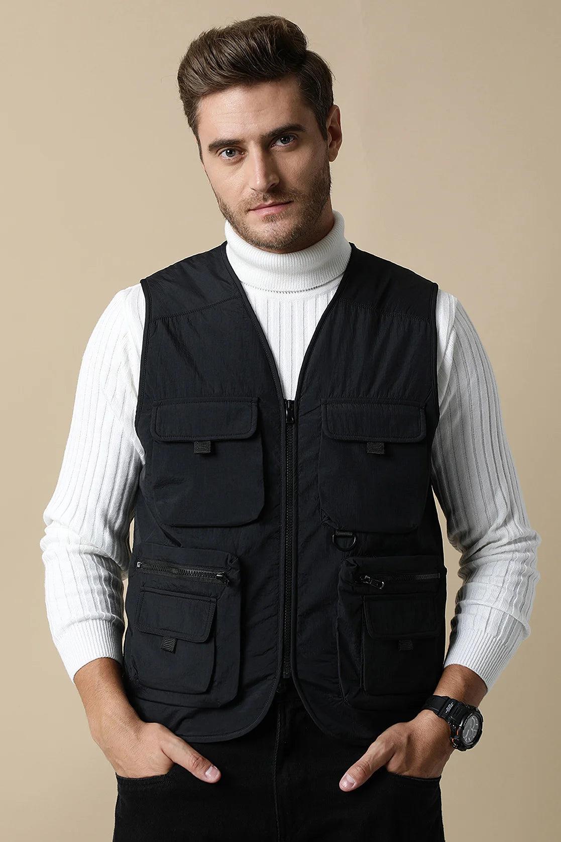 Mens black vest outerwear online