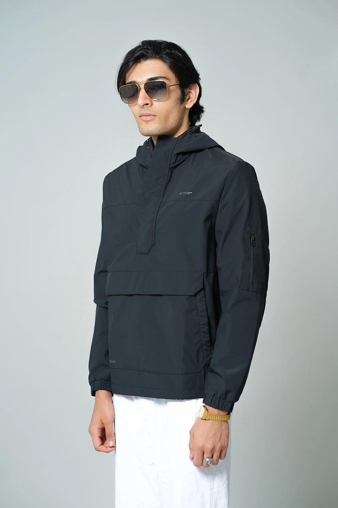 Upgrade your wardrobe with this Men's Black Windbreaker Jacket from Fort Collins. It features an adjustable hood and mesh-net lining, providing both style and functionality. Available online for easy shopping and delivery from anywhere in India.