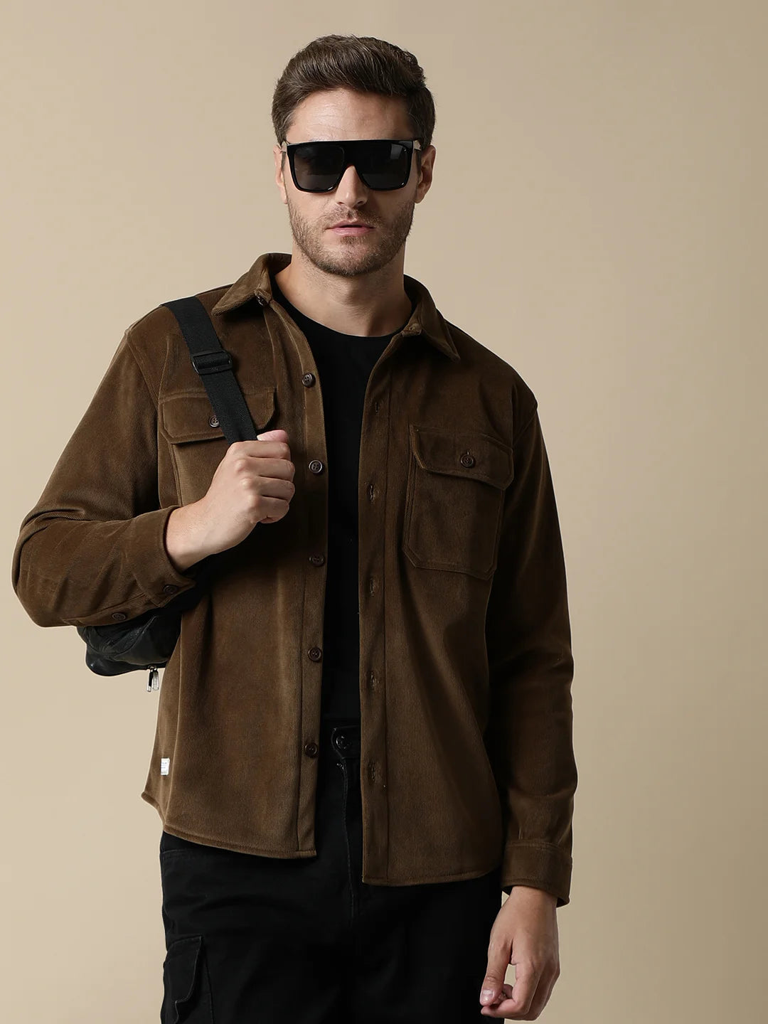 Shop for the Men's Brown Corduroy Shacket with Chest Pockets by Fort Collins online in India. Enhance your wardrobe with this stylish and functional piece.