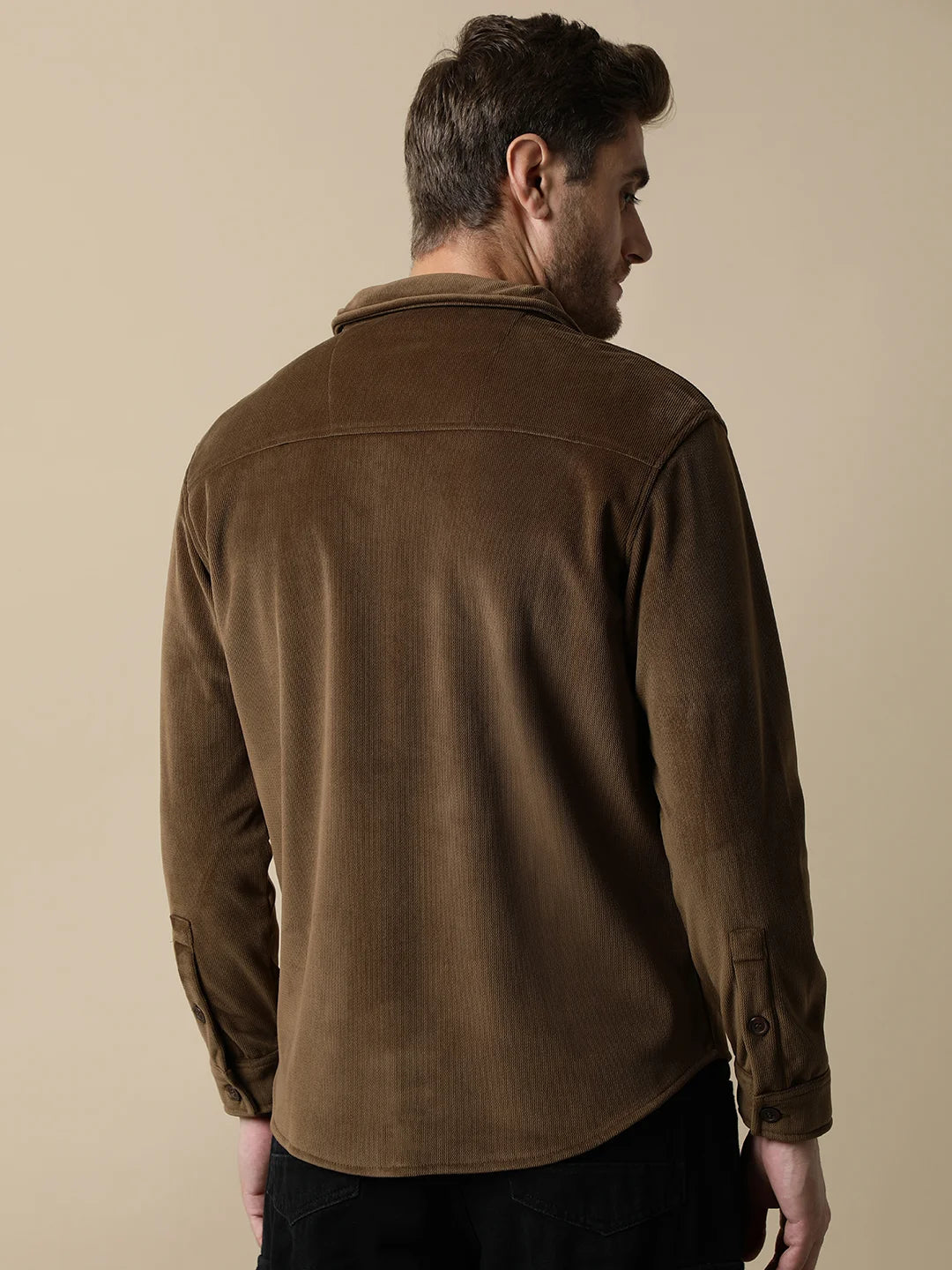 Purchase the Men's Brown Corduroy Shacket with Chest Pockets by Fort Collins. Available for online ordering throughout India.