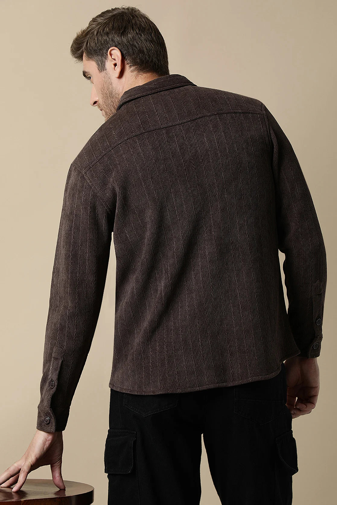 The Fort Collins Men's Coffee Brown Knitted Button Down Shacket can be easily purchased online from any location in India, adding a stylish flair to your wardrobe.