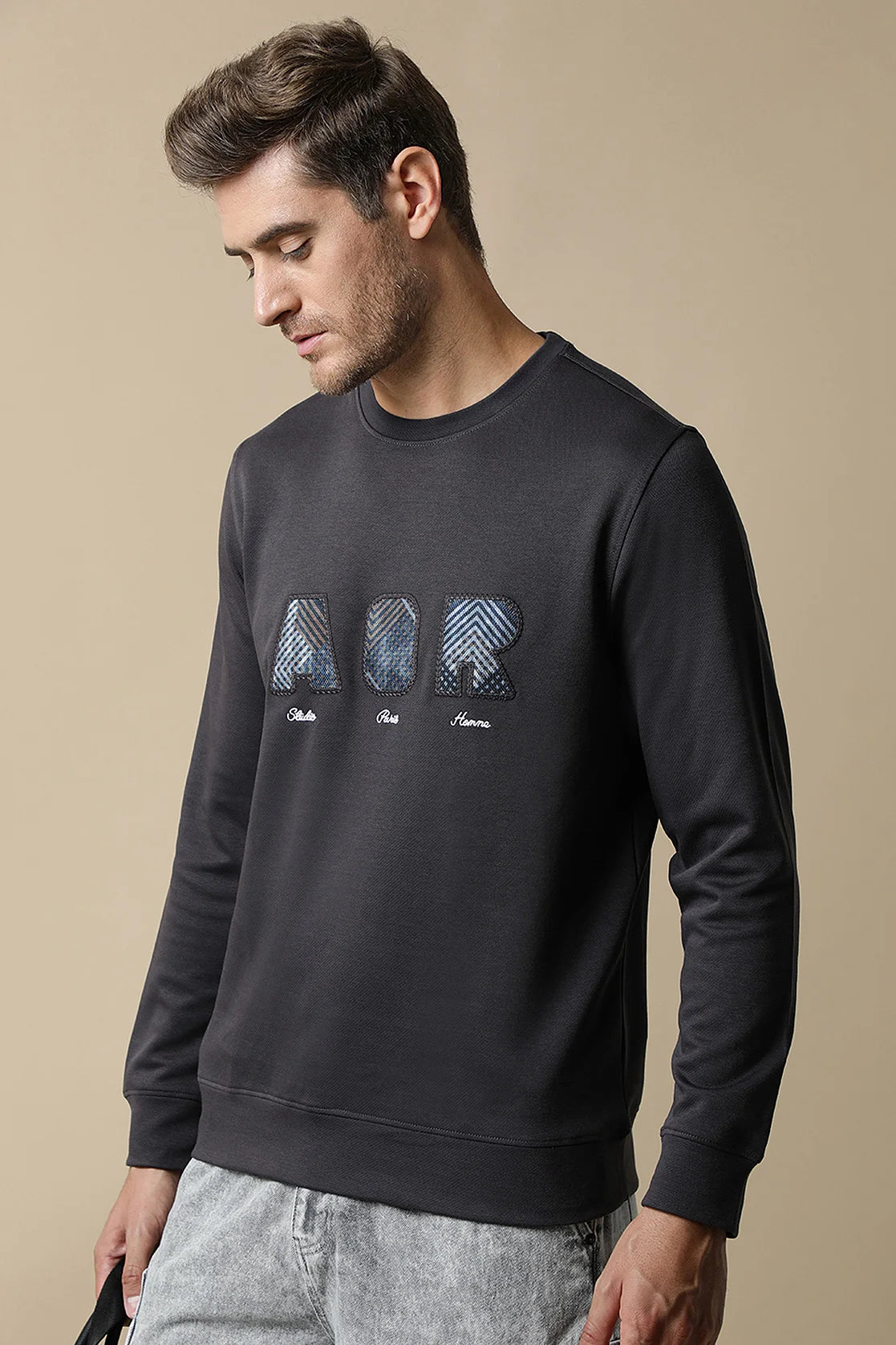 Shop online for Fort Collins' Men's Dark Grey Sweatshirt with Embroidered Chest Design. Elevate your wardrobe with this trendy piece available to purchase from anywhere in India.