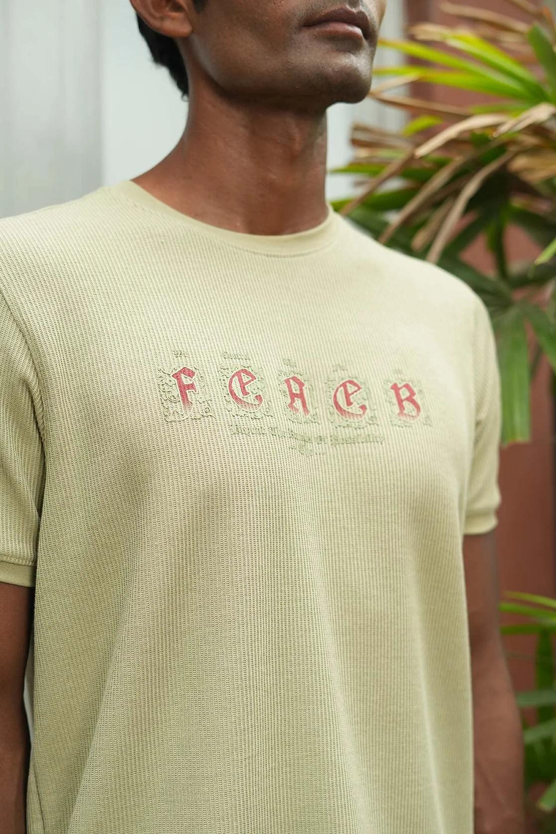 This Men's Light Green Embossed Print T-Shirt by Fort Collins is now available for online purchase in India.