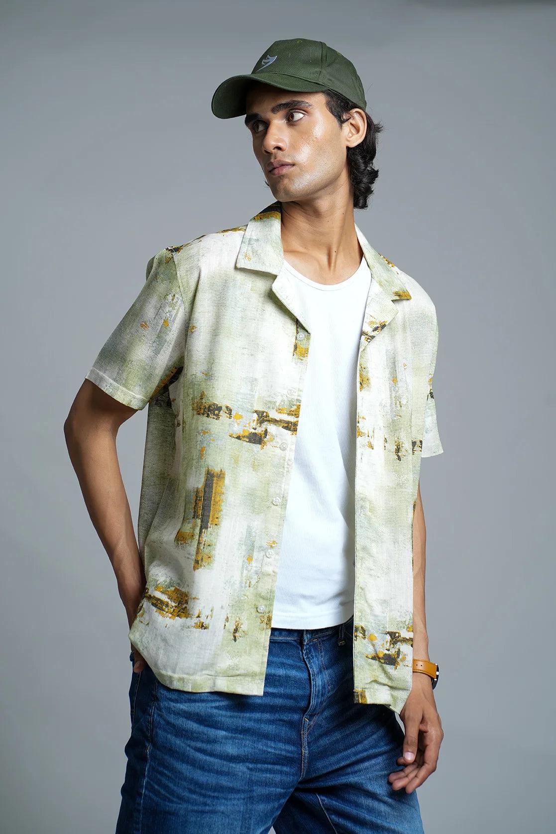 Experience a stylish upgrade to your wardrobe with the Men's Green Abstract Print Open Collar Casual Shirt from fort collins. Available online, this shirt is a must-have for any fashion-forward man looking to elevate his style game. Add it to your collection today and enjoy the convenience of shopping from anywhere in India.