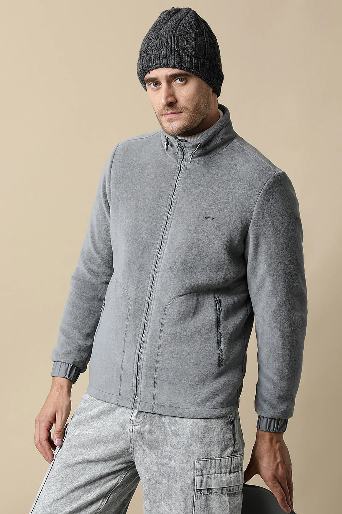 Mens grey fleece jacket best sale