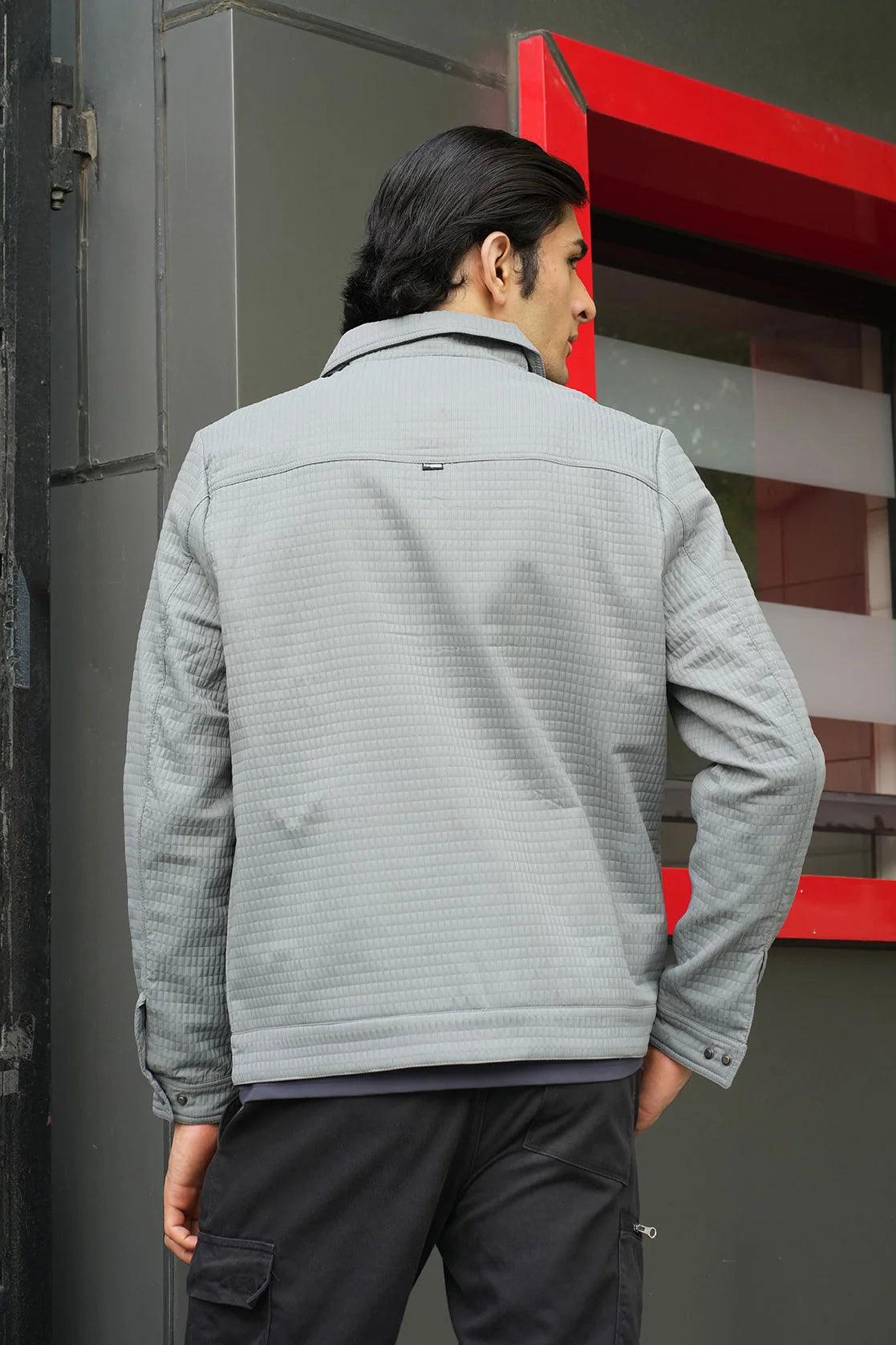 The Fort Collins Men's Grey Structured Fabric Shacket is now available in India through online shopping.