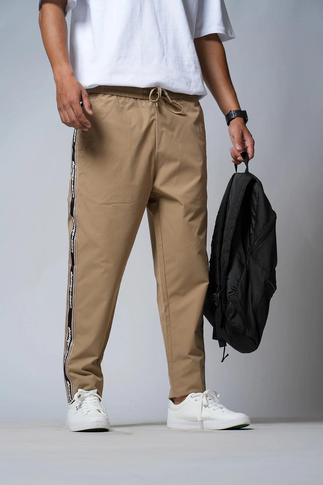 Men's Khaki Regular Fit Ripstop Track Pant with Zipper Pockets