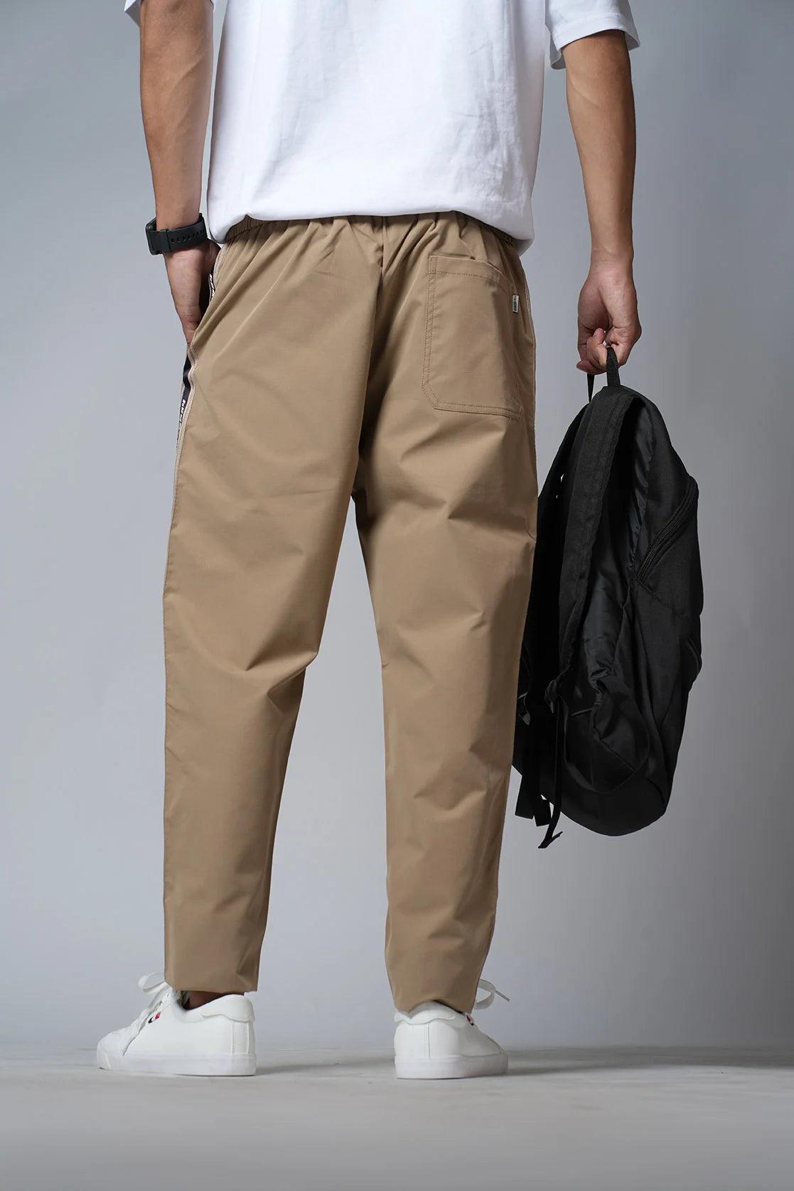 Men's Khaki Regular Fit Ripstop Track Pant with Zipper Pockets