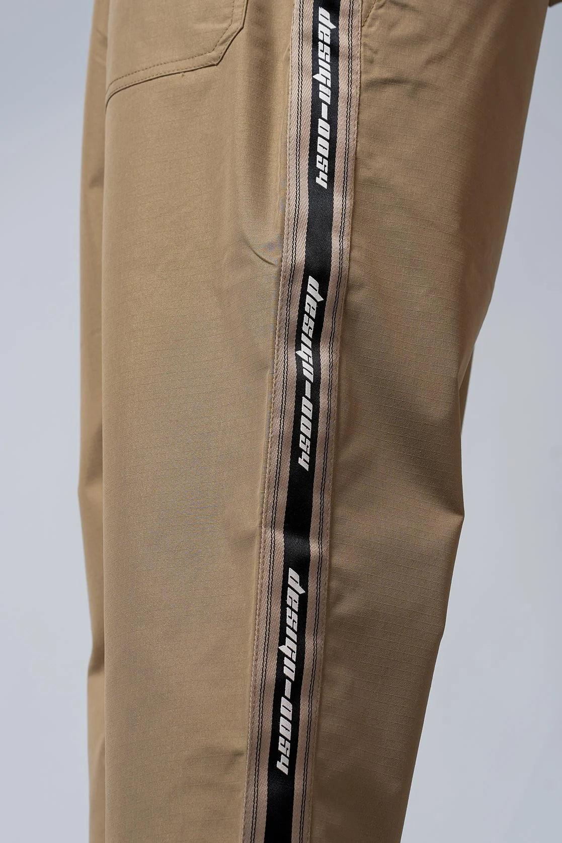 Men's Khaki Regular Fit Ripstop Track Pant with Zipper Pockets