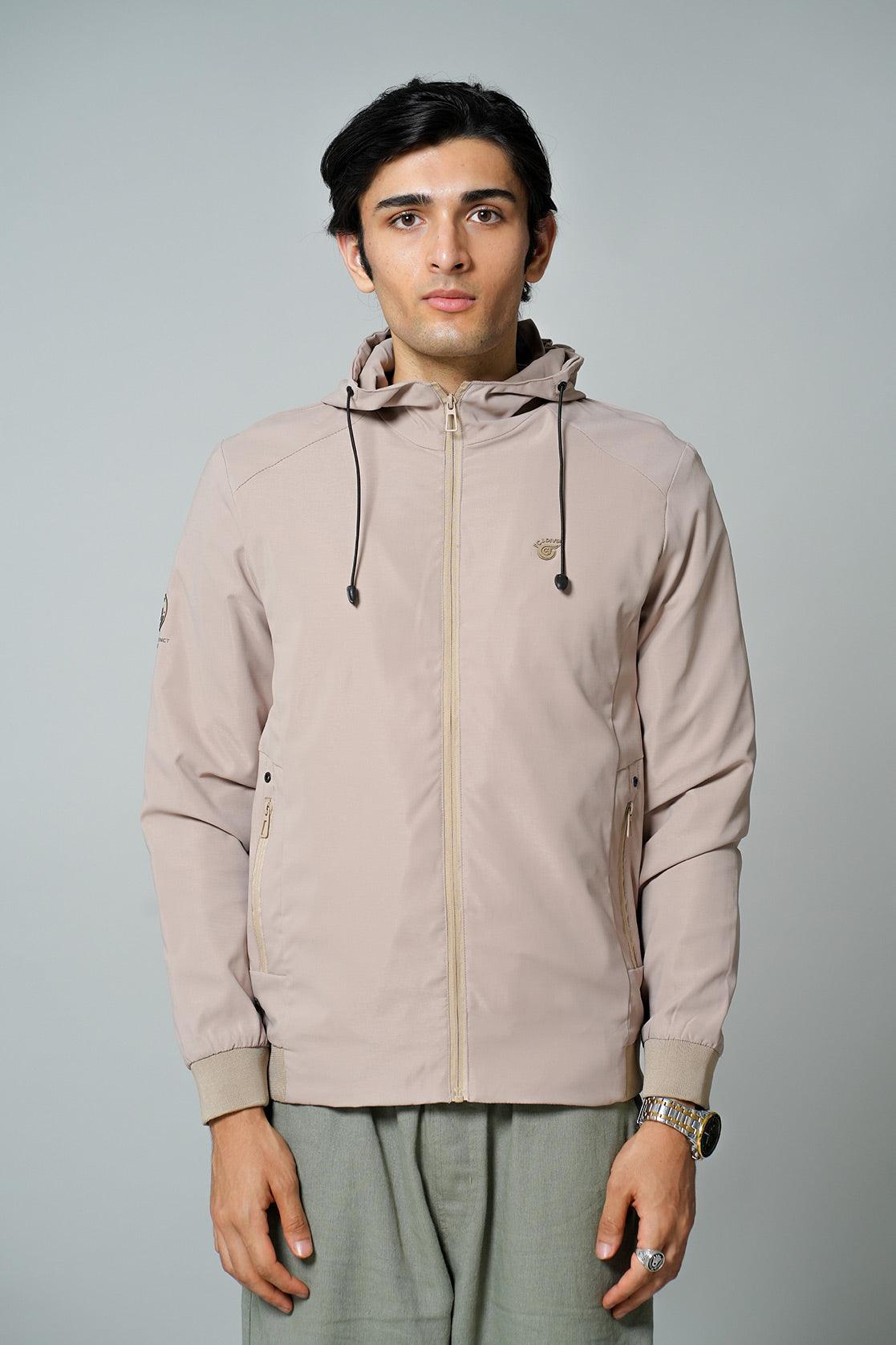 Discover the Fort Collins Men's Khaki Slim Fit Windbreaker Jacket with Adjustable Hood, available online in India.