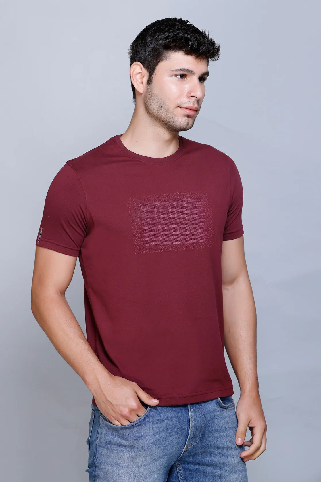 Men's Maroon Cotton Blend Graphic Print Round neck T-Shirt