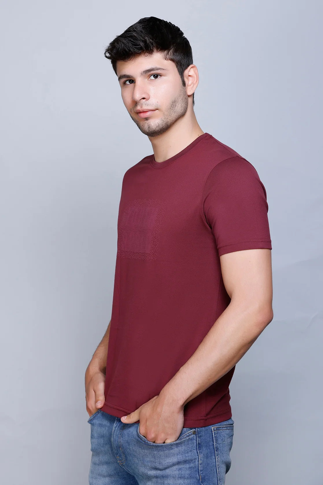 Men's Maroon Cotton Blend Graphic Print Round neck T-Shirt