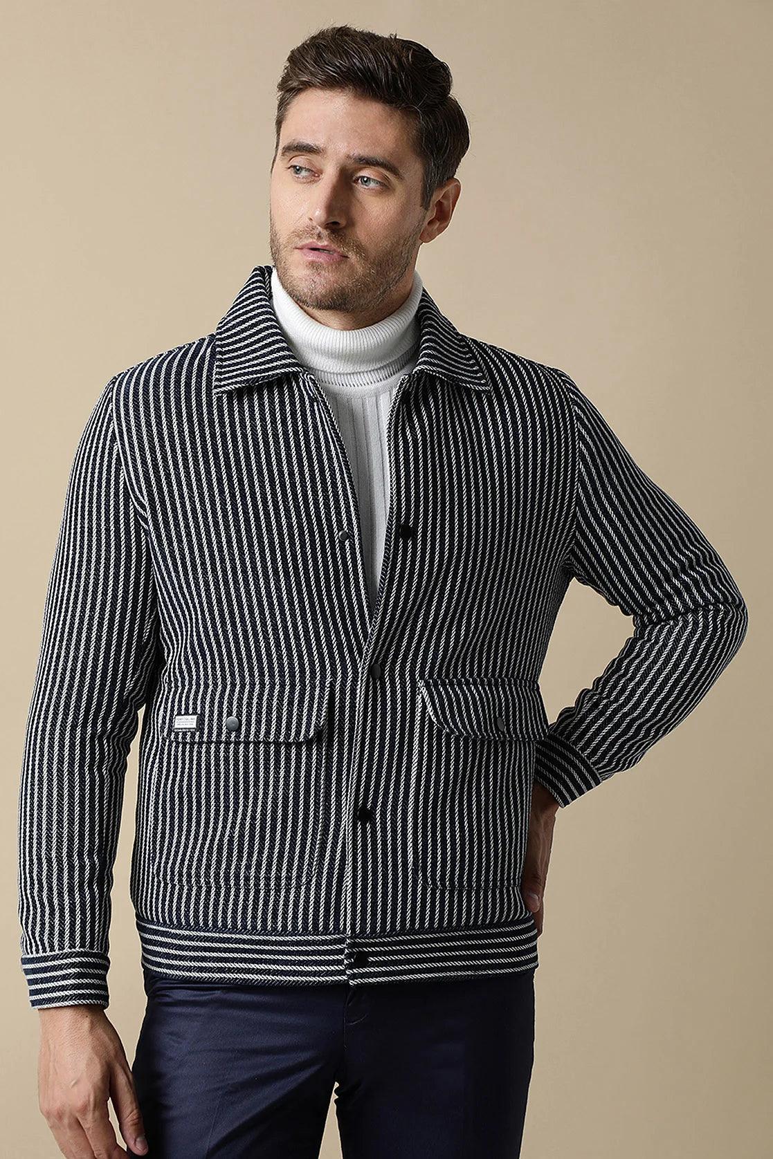 Buy Fort Collins Men's Striped Tweed Jacket with Dual Pockets Online in ...