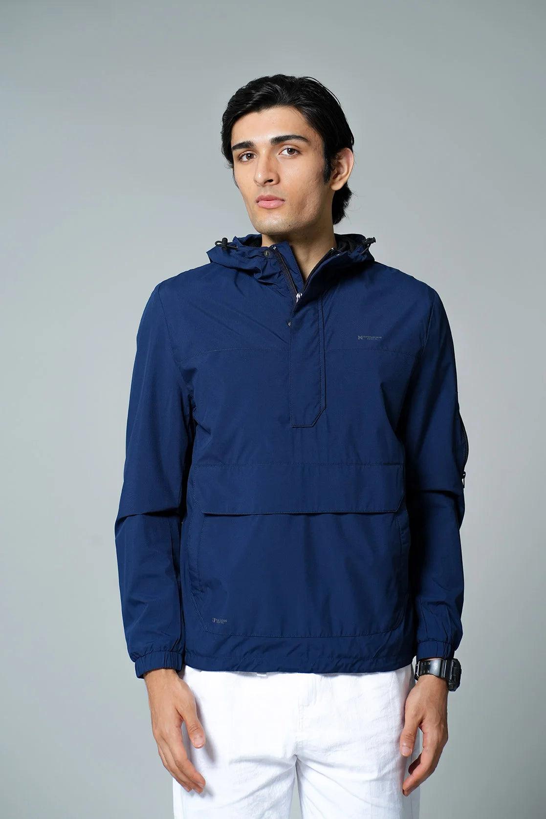 The Fort Collins Men's Navy Windbreaker Jacket with Adjustable Hood and Mesh-net Lining is now available for purchase online in India.