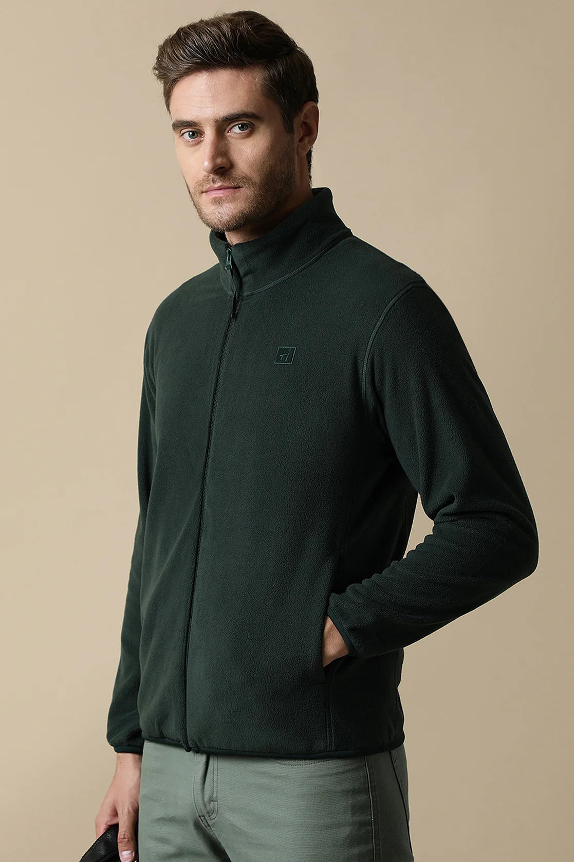 Purchase the Men's Olive Green Full-Zip Fleece Sweatshirt By Fort Collins Online from any location in India. Shop now for versatile and comfortable everyday clothing.