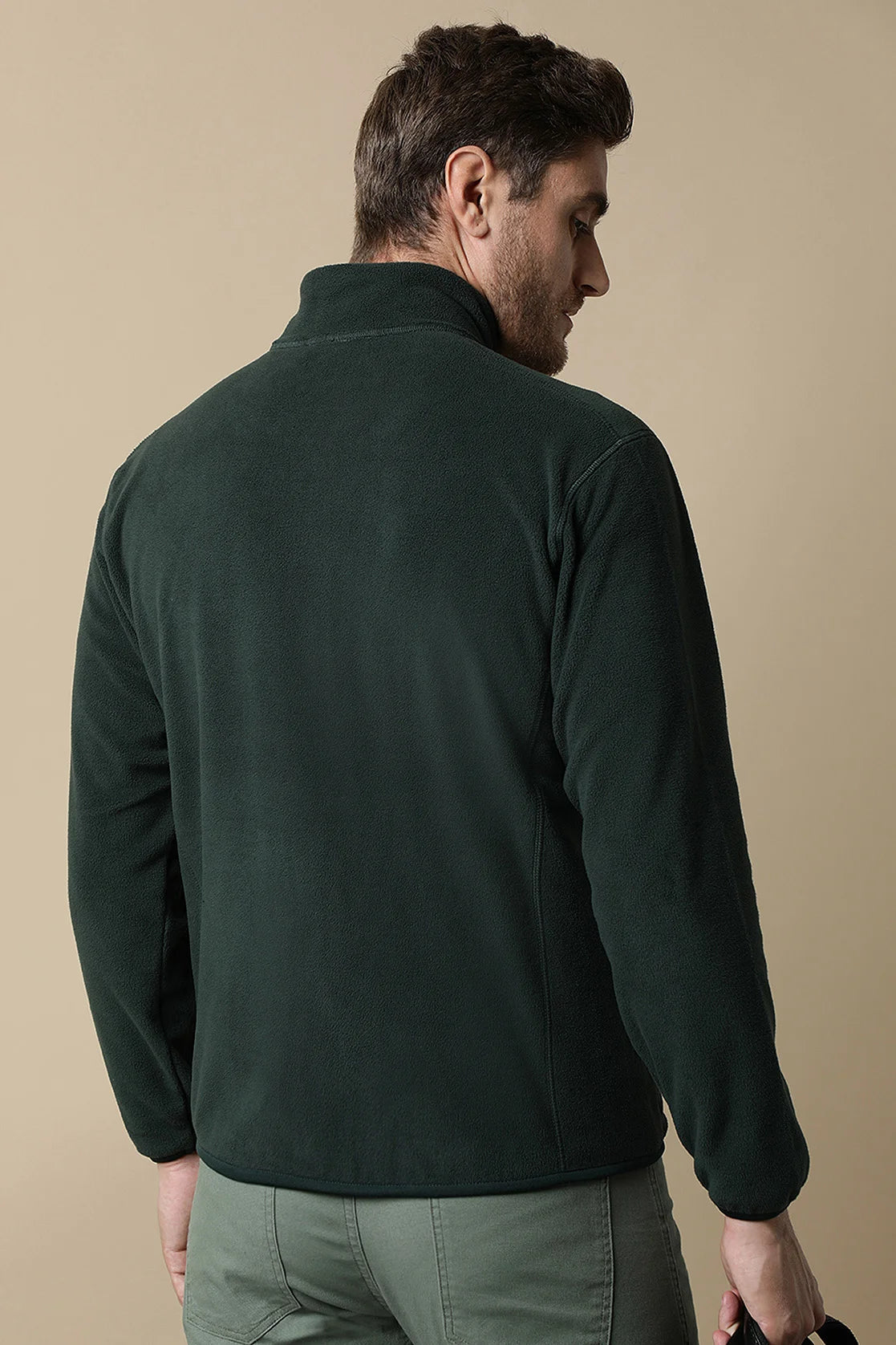 Purchase the Men's Olive Green Full-Zip Fleece Sweatshirt by Fort Collins online from any location in India. Shop now for versatile and comfortable casual wear.