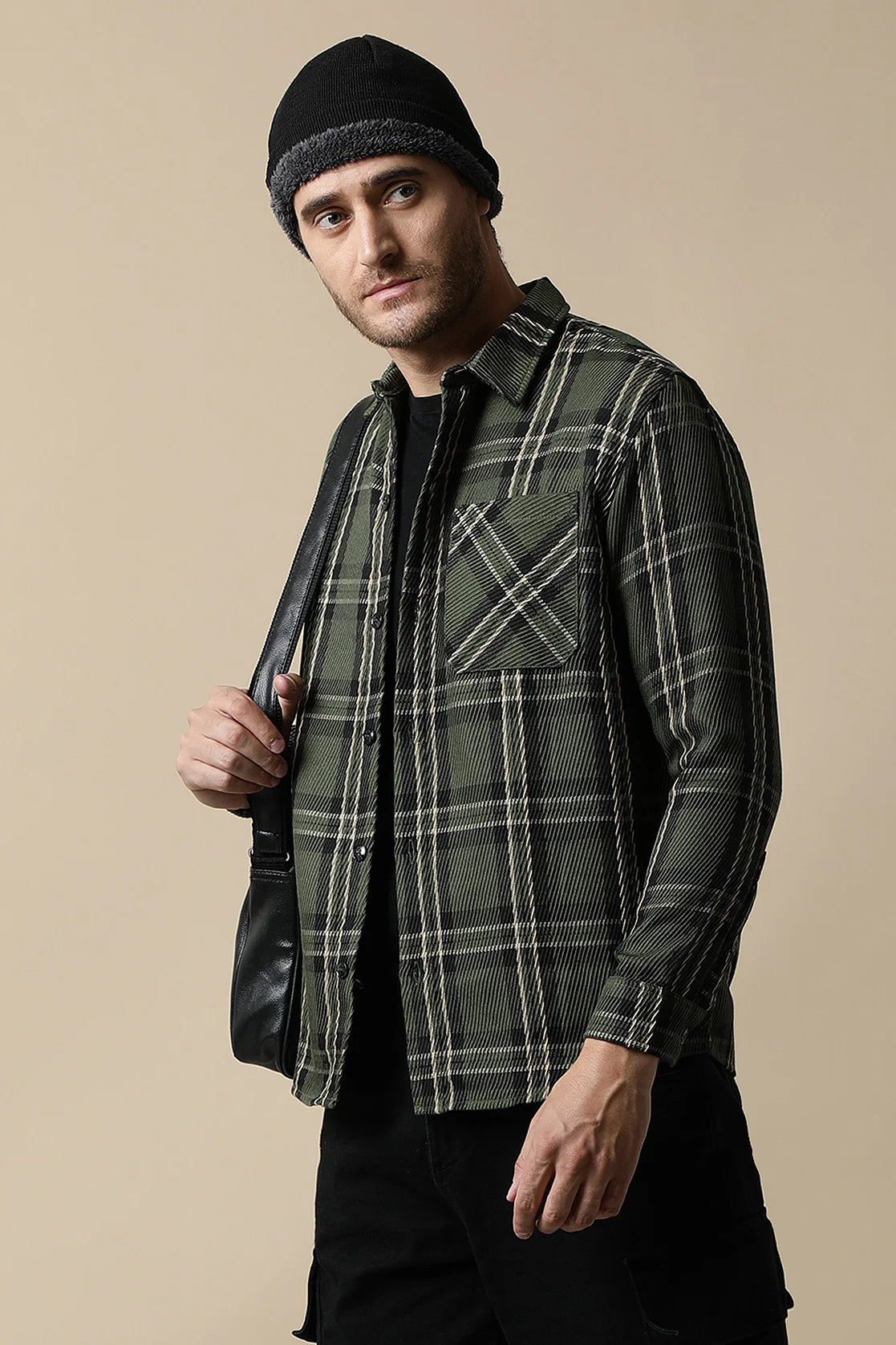 Upgrade your wardrobe with the trendy Men's Olive Green Knitted Plaid Shacket from Fort Collins. Shop online from anywhere in India.