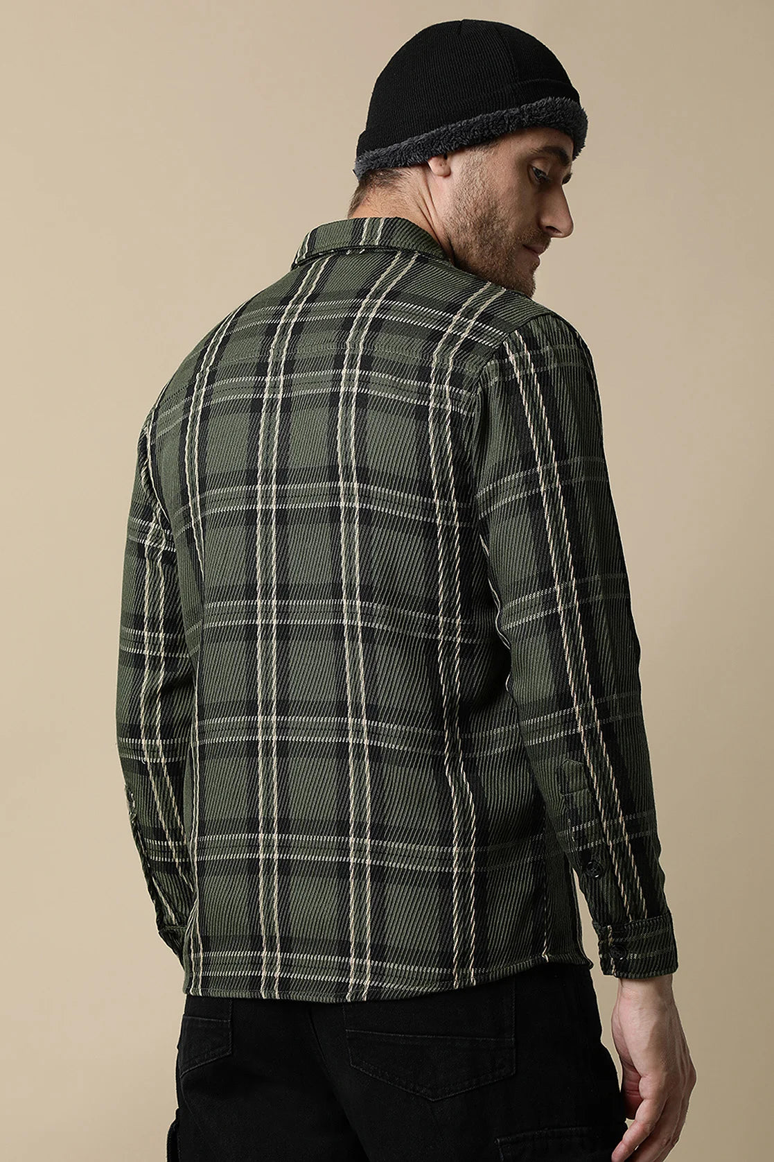 Elevate your wardrobe with Fort Collins' Men's Olive Green Knitted Plaid Shacket. Shop online for the latest trend from anywhere in India.