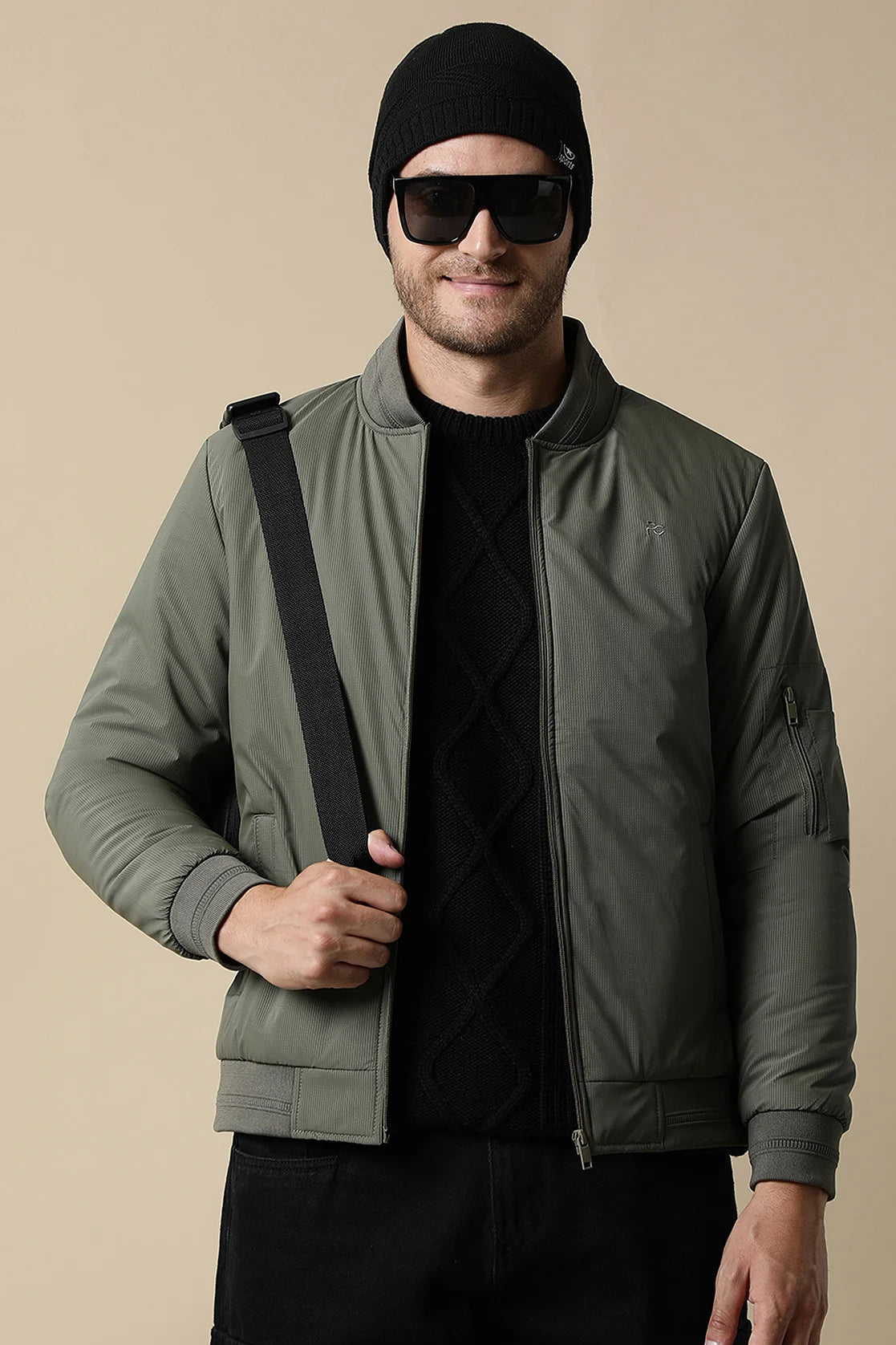 Purchase a Men's Olive Green Lightweight Jacket with a Ribbed Collar from Fort Collins. This trendy addition to your wardrobe is available for online shopping anywhere in India.