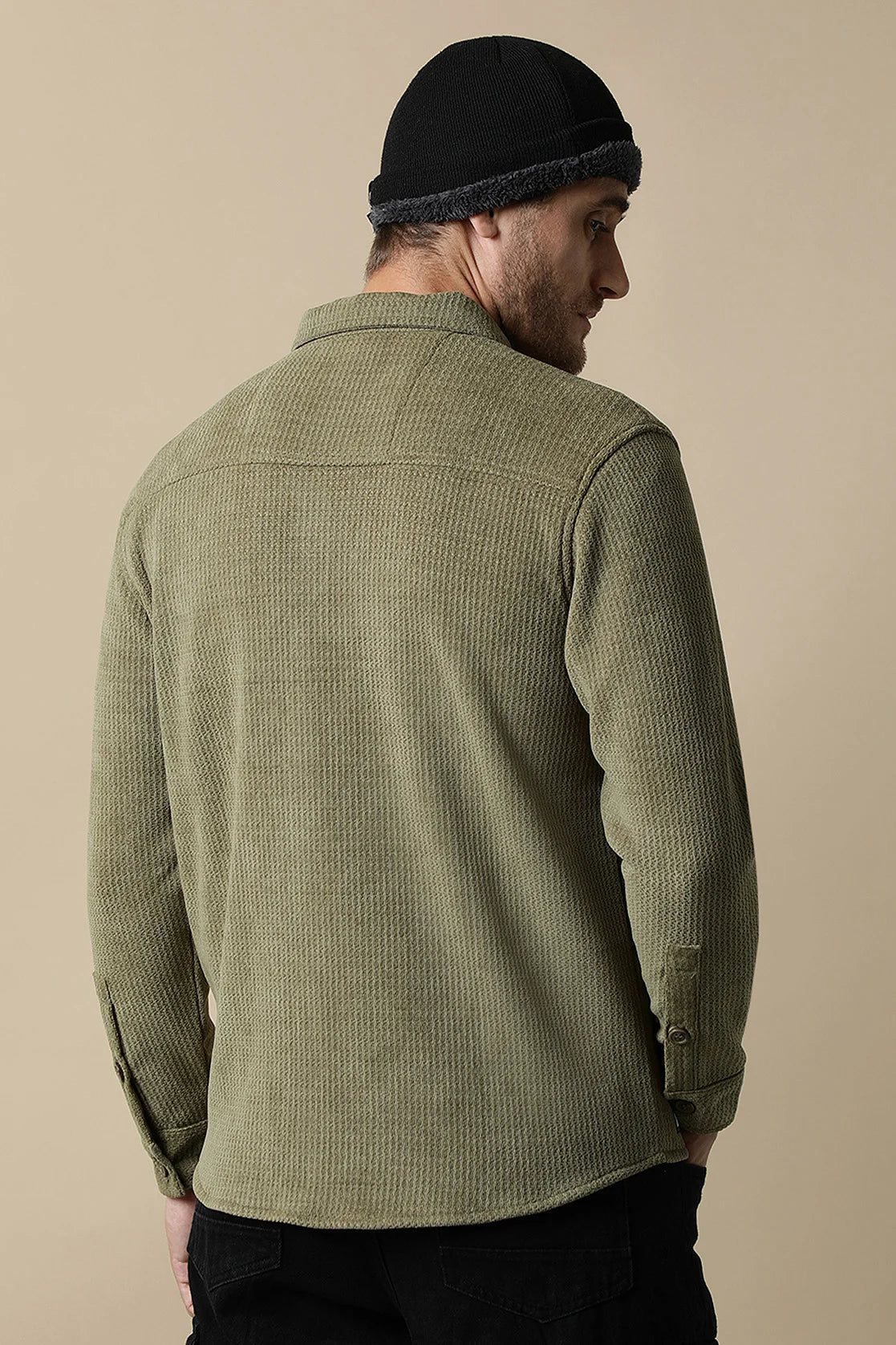 Upgrade your wardrobe with Fort Collins' Men's Olive Green Textured Shacket featuring dual chest pockets. Easily shop for this trendy piece online from anywhere in India.