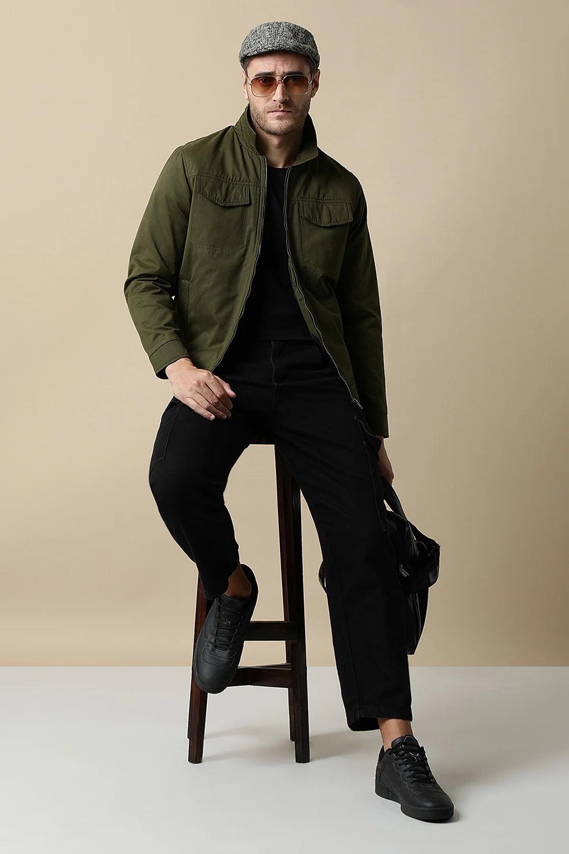 Buy Men s Olive Lightweight Jacket With Dual Chest Pockets by Fort Collins Online in India