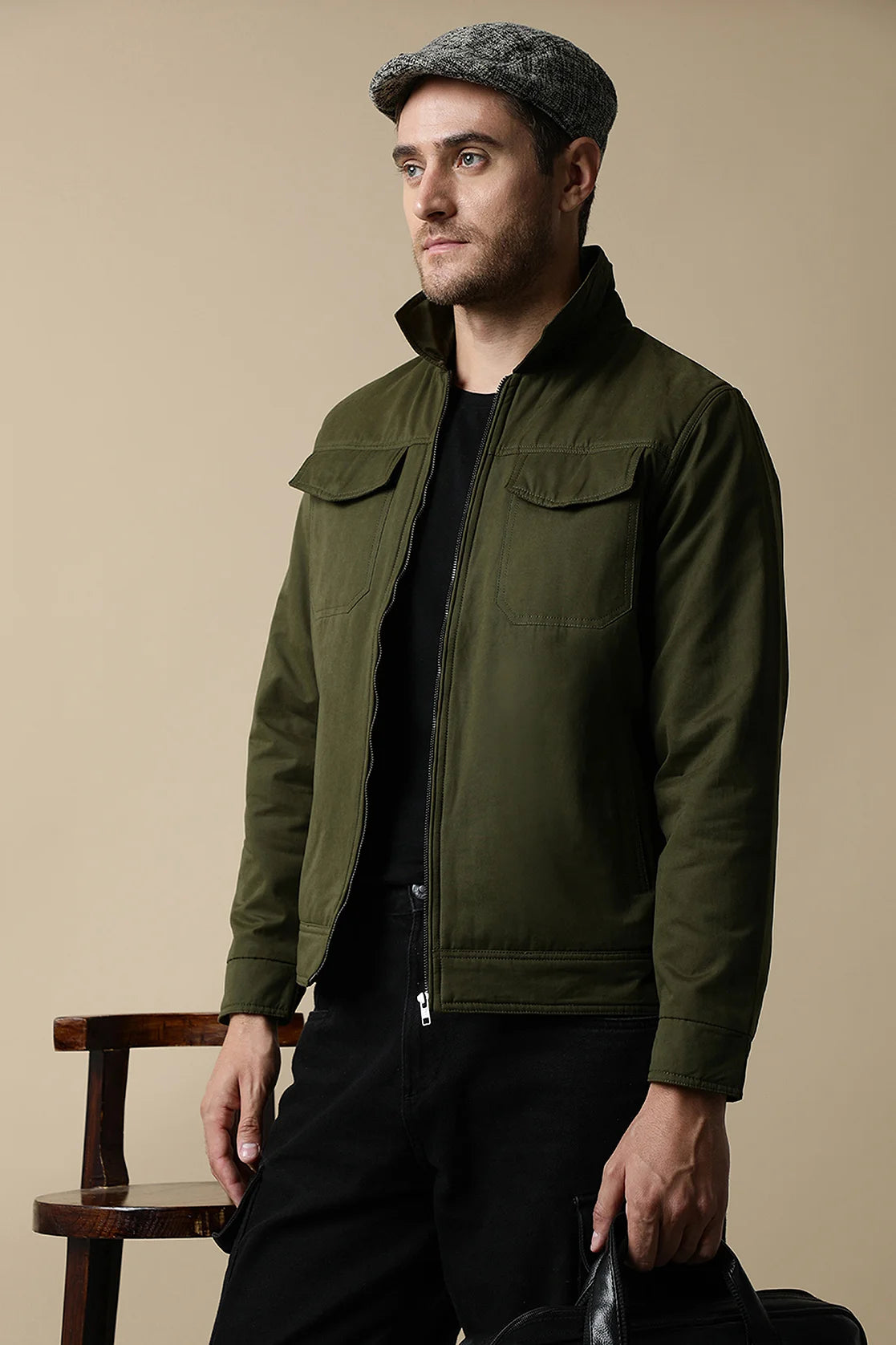 Discover the fashionable yet practical Men's Olive Lightweight Jacket with Dual Chest Pockets, brought to you by Fort Collins. Upgrade your wardrobe with this must-have item, available for online purchase from anywhere in India.