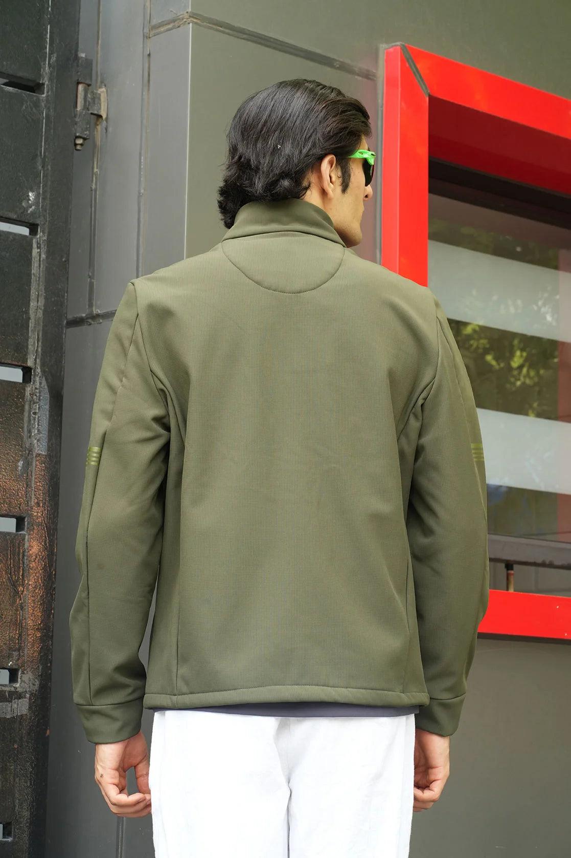 Discover the lightweight and stylish Fort Collins Men's Olive Windbreaker Jacket with Embossed Sleeves, now available online in India.