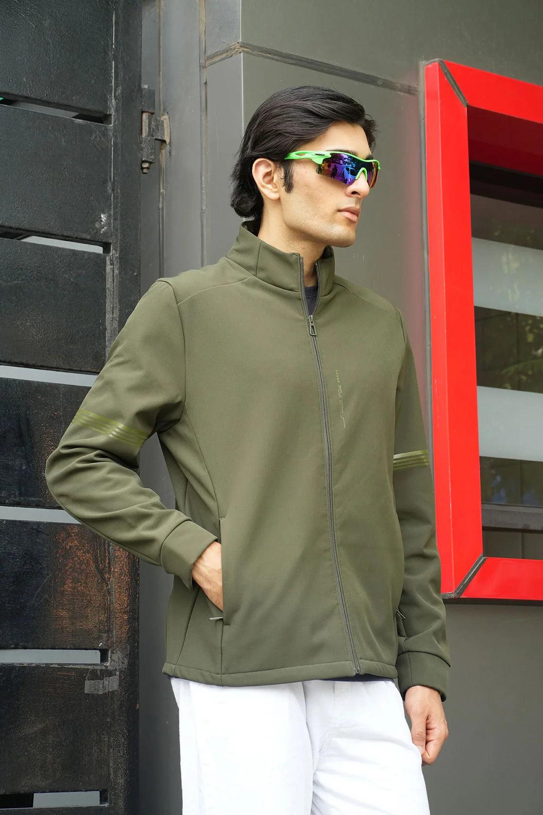 This Men's Olive Lightweight Windbreaker Jacket with Embossed Sleeves from Fort Collins is now available for purchase online in India.