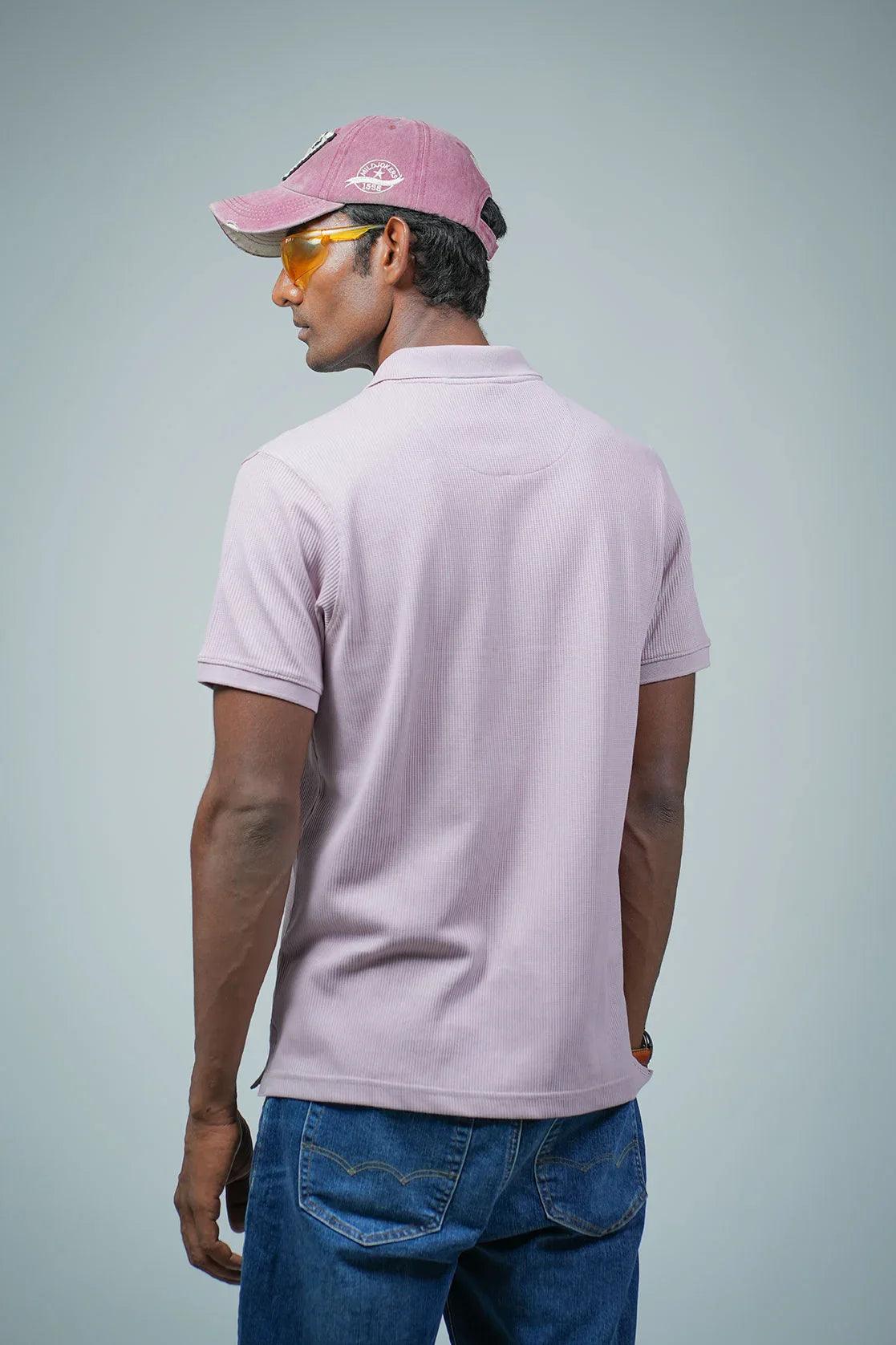 Experience the ultimate comfort and style with our Men's Lavender Solid Polo Collar T-Shirt, now available for online purchase in India. Featuring a sleek zippered placket, this shirt from Fort Collins is the perfect addition to any fashion-forward wardrobe.