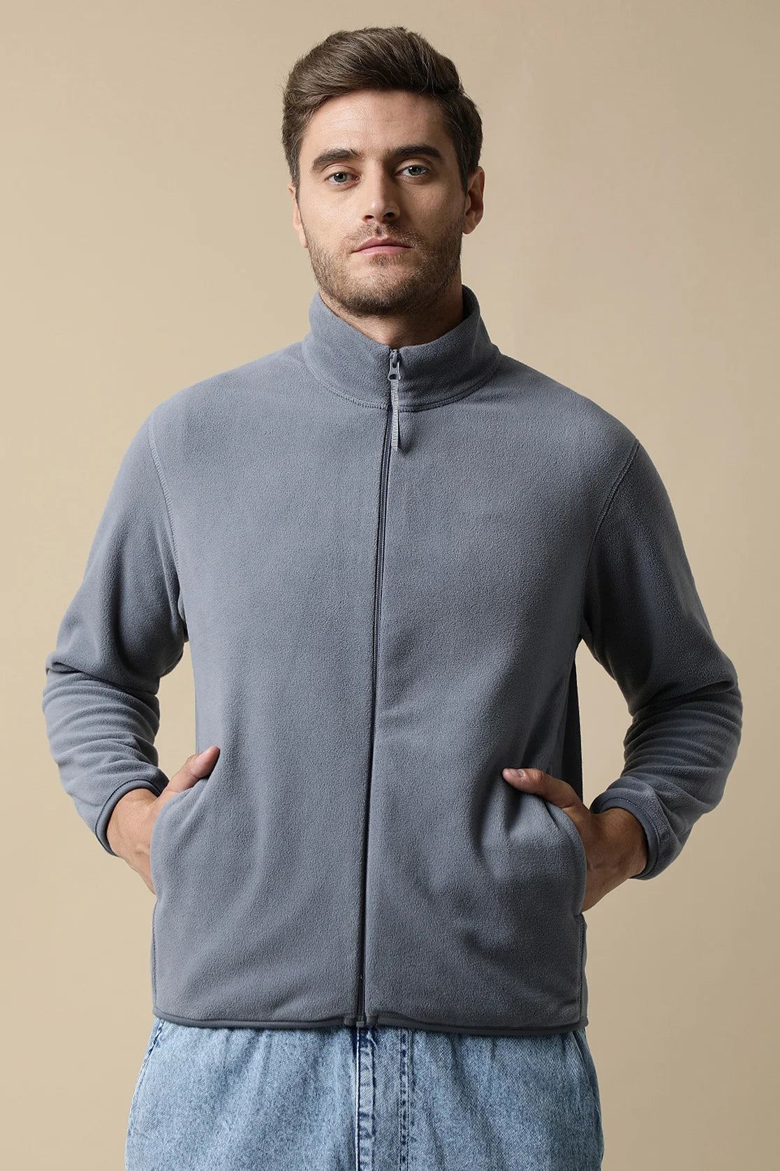 Upgrade your wardrobe with the Men's Steel Grey Full-Zip Fleece Jacket by Fort Collins, now available for online purchase in India. Stay trendy and stylish with this high-quality jacket.