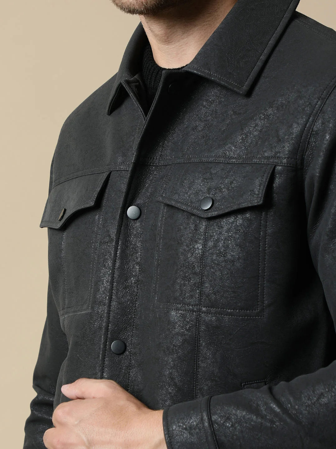 Upgrade your wardrobe with the Fort Collins Men's Stylish Bonded Fabric Shacket in Black, now available online in India. This trendy shacket offers a sleek and stylish option for any outfit, perfect for adding a touch of sophistication to your look. Shop now and elevate your fashion game with this versatile piece.