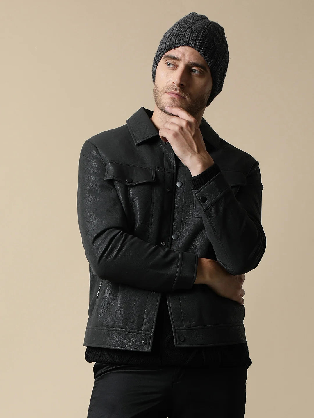 Upgrade your wardrobe with the Fort Collins Men's Stylish Bonded Fabric Shacket in Black, now available for online purchase in India. This trendy garment offers a stylish and modern touch to your look, making it a must-have for any fashion-forward individual.