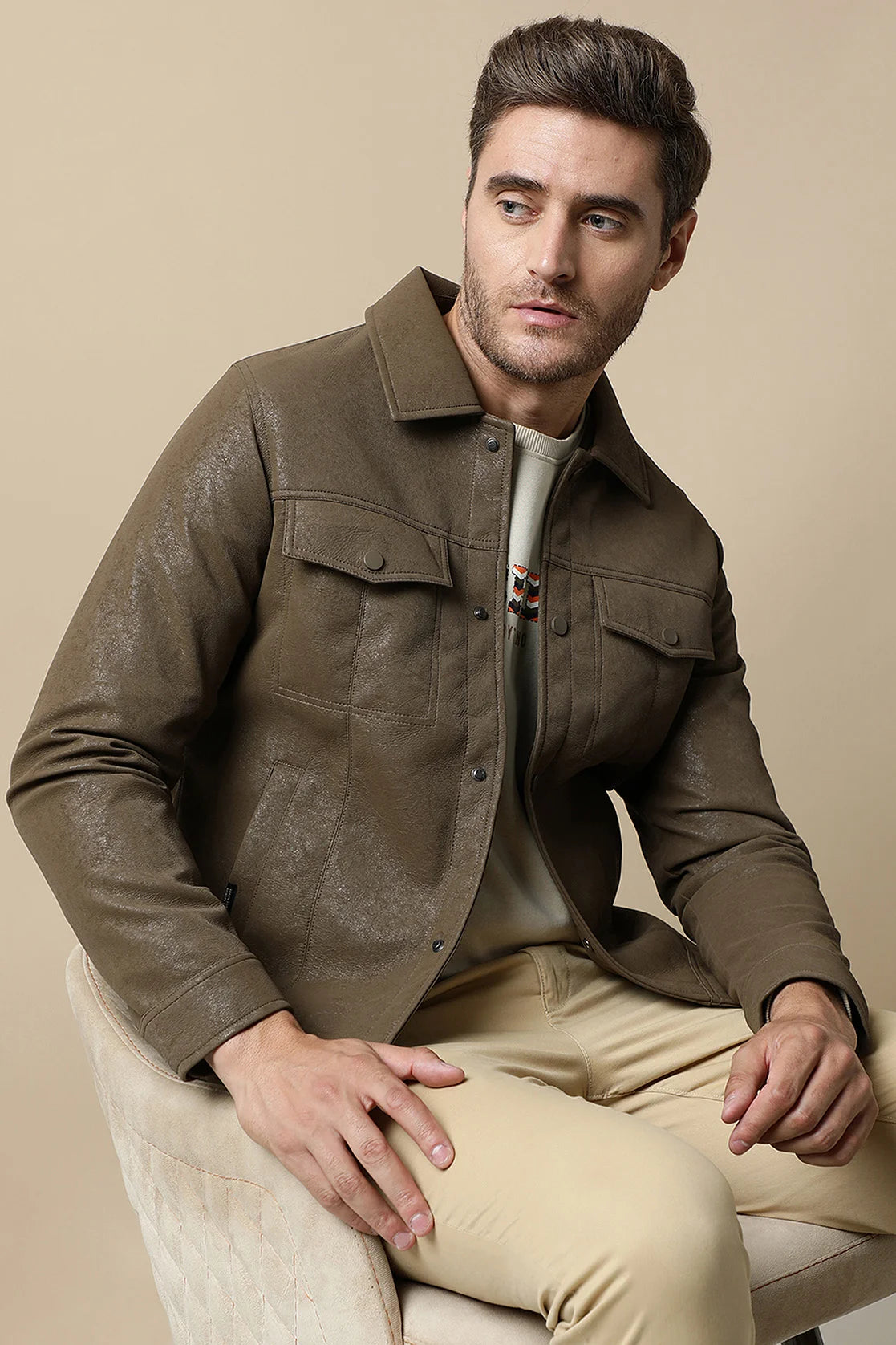 Elevate your style with Fort Collins' Men's Stylish Bonded Fabric Shacket in Brown. Available online in India now, this fashionable piece is perfect for upgrading your wardrobe with ease and convenience.