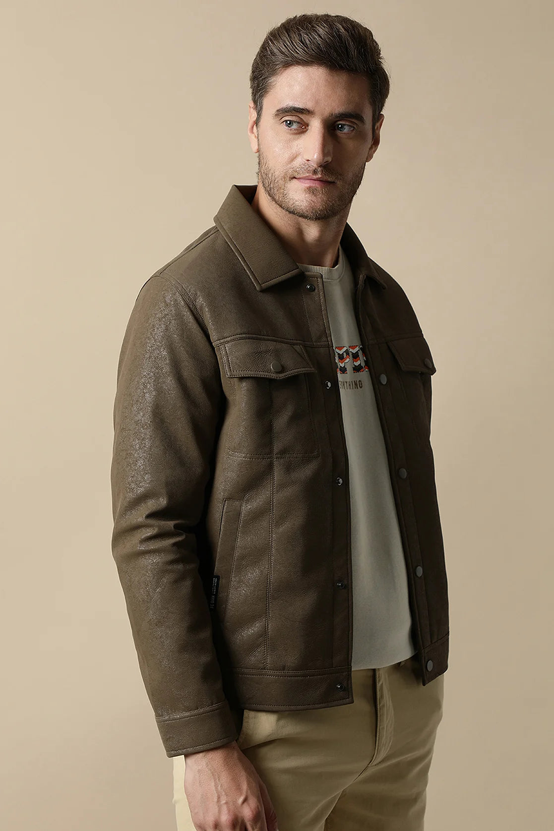 Discover a fashionable addition to your wardrobe with the Men's Stylish Bonded Fabric Shacket in Brown by Fort Collins. Enjoy the convenience of online shopping in India to upgrade your style.