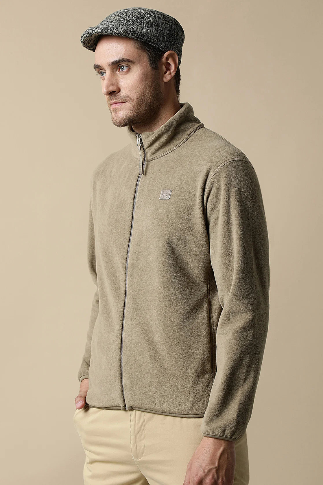 Discover the latest fashion trend with the Fort Collins Men's Tan Full-Zip Fleece Sweatshirt, conveniently available for online purchase in India.