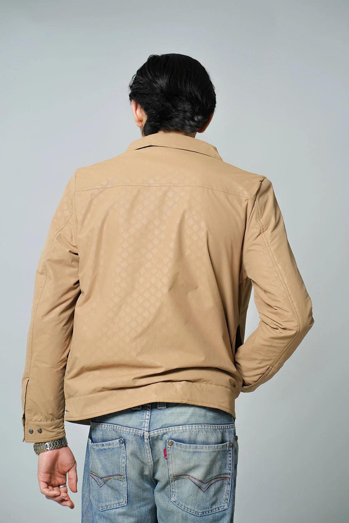 Purchase the Men's Beige Fur-Lined Shacket with Magnetic Pocket Closure from Fort Collins online in India.