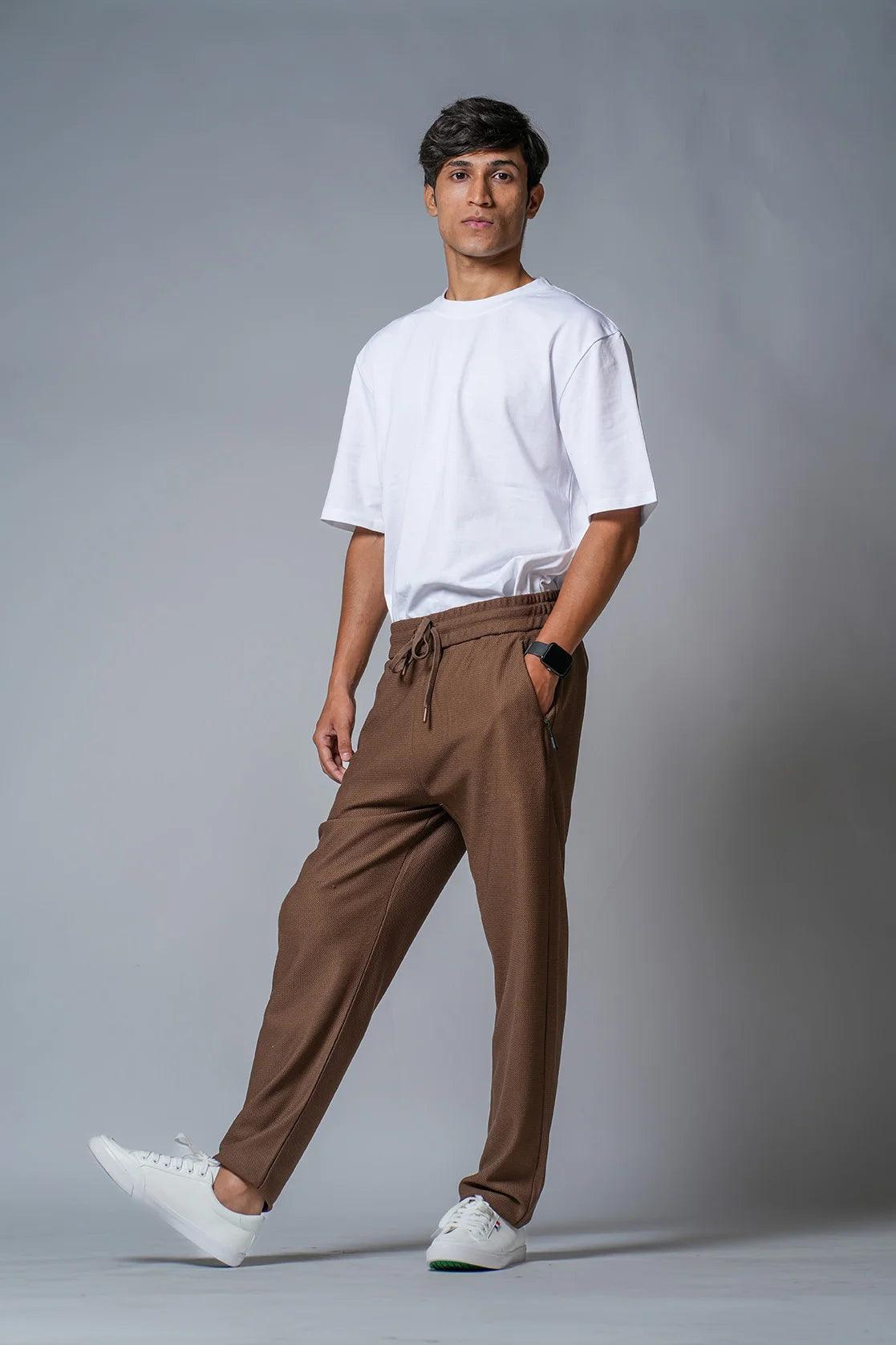 Fort Collins Men's Tan Regular Fit Track Pants with Zipper Pockets: Available for Purchase in India Online.