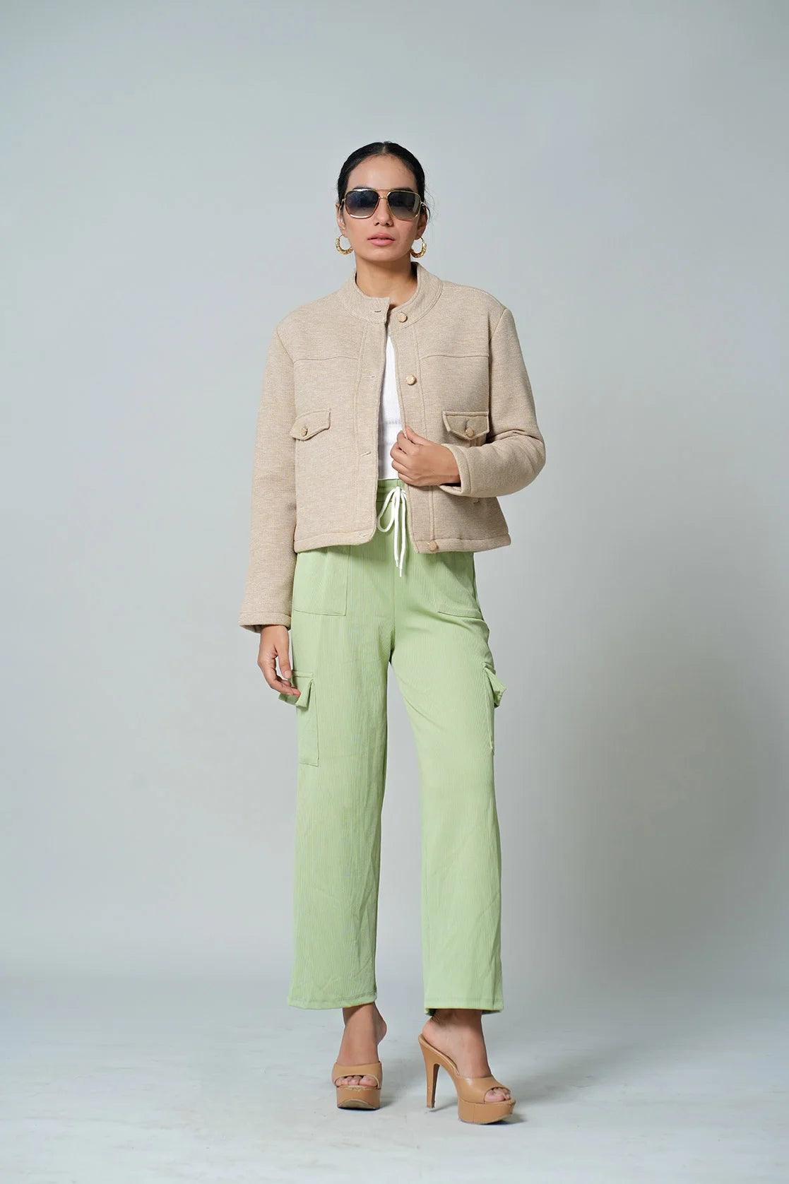 Upgrade your wardrobe with the Fort Collins Women's Beige Short Length Knitted Jacket. Shop online now for a trendy and stylish addition to your collection from anywhere in India.