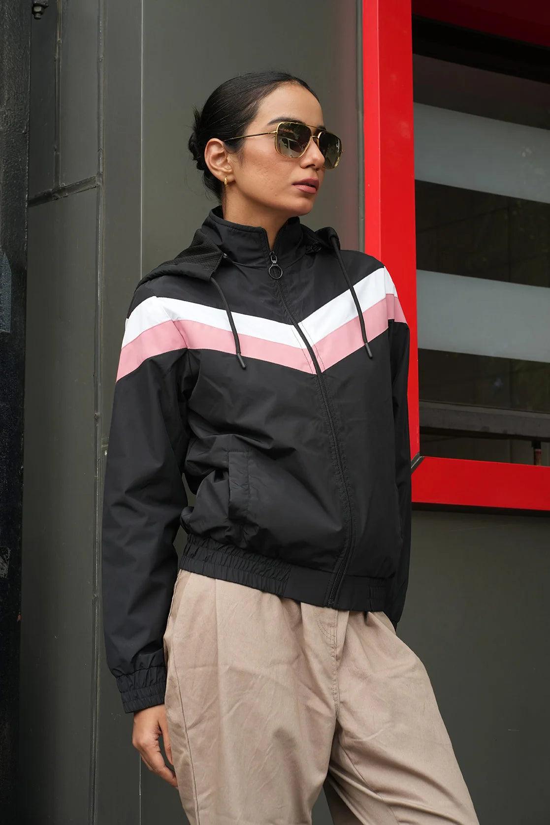 Upgrade your wardrobe with the fashionable Fort Collins Women's Black Chevron Windbreaker Jacket, complete with an adjustable hood. Purchase now from anywhere in India.