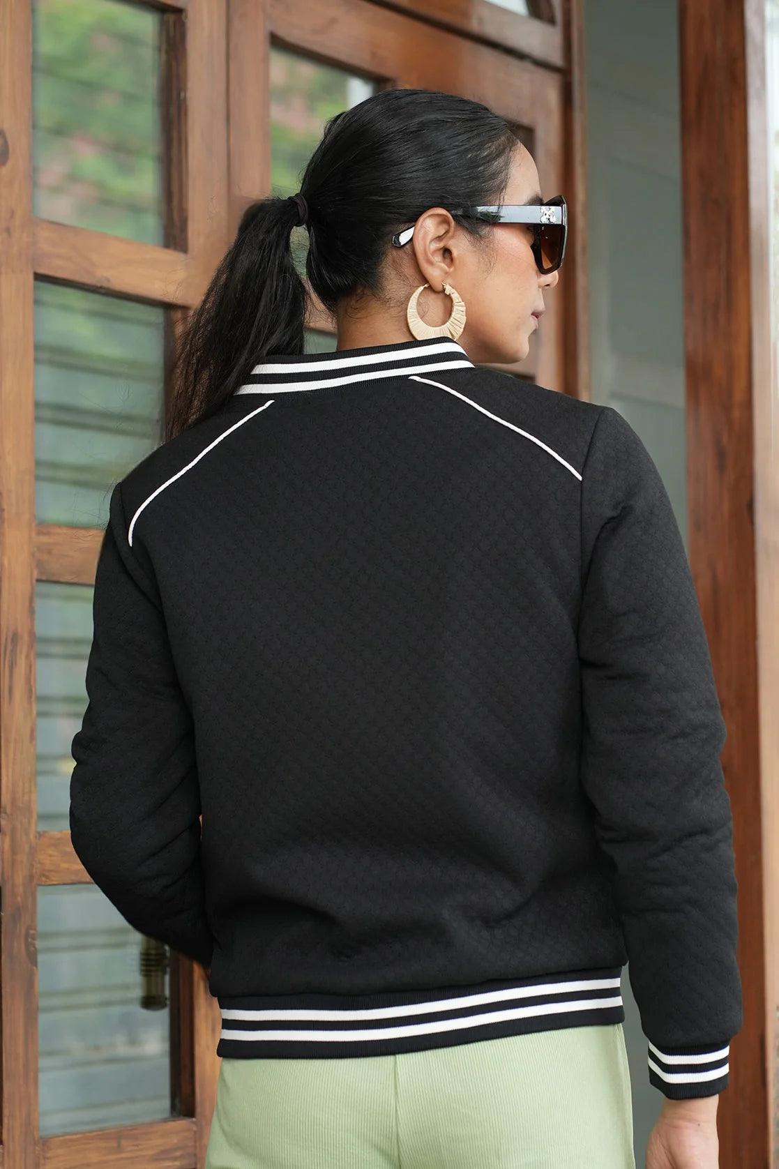 Purchase the Fort Collins Women's Black Quilted Varsity Collar Jacket now, exclusively available for sale in India.