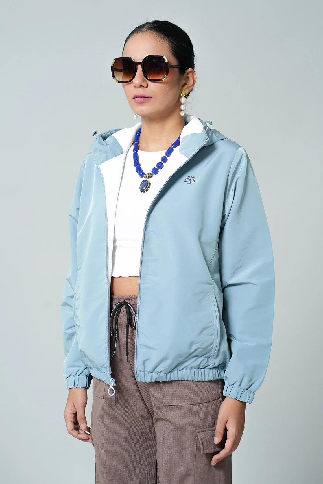 Purchase the Women's Light Blue Windbreaker Jacket by Fort Collins online in India.