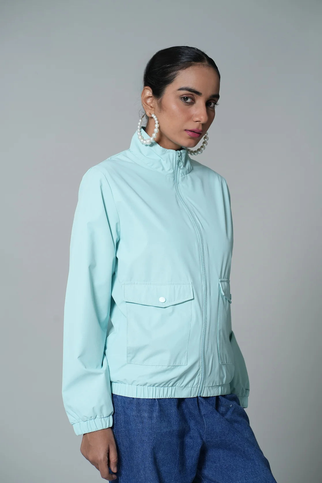 Discover the sleek and stylish Women's Sky Blue Windbreaker Jacket with Mesh-Net Lining, exclusively from Fort Collins. Shop now online and elevate your wardrobe with this must-have piece, perfect for any fashion-forward individual in India.