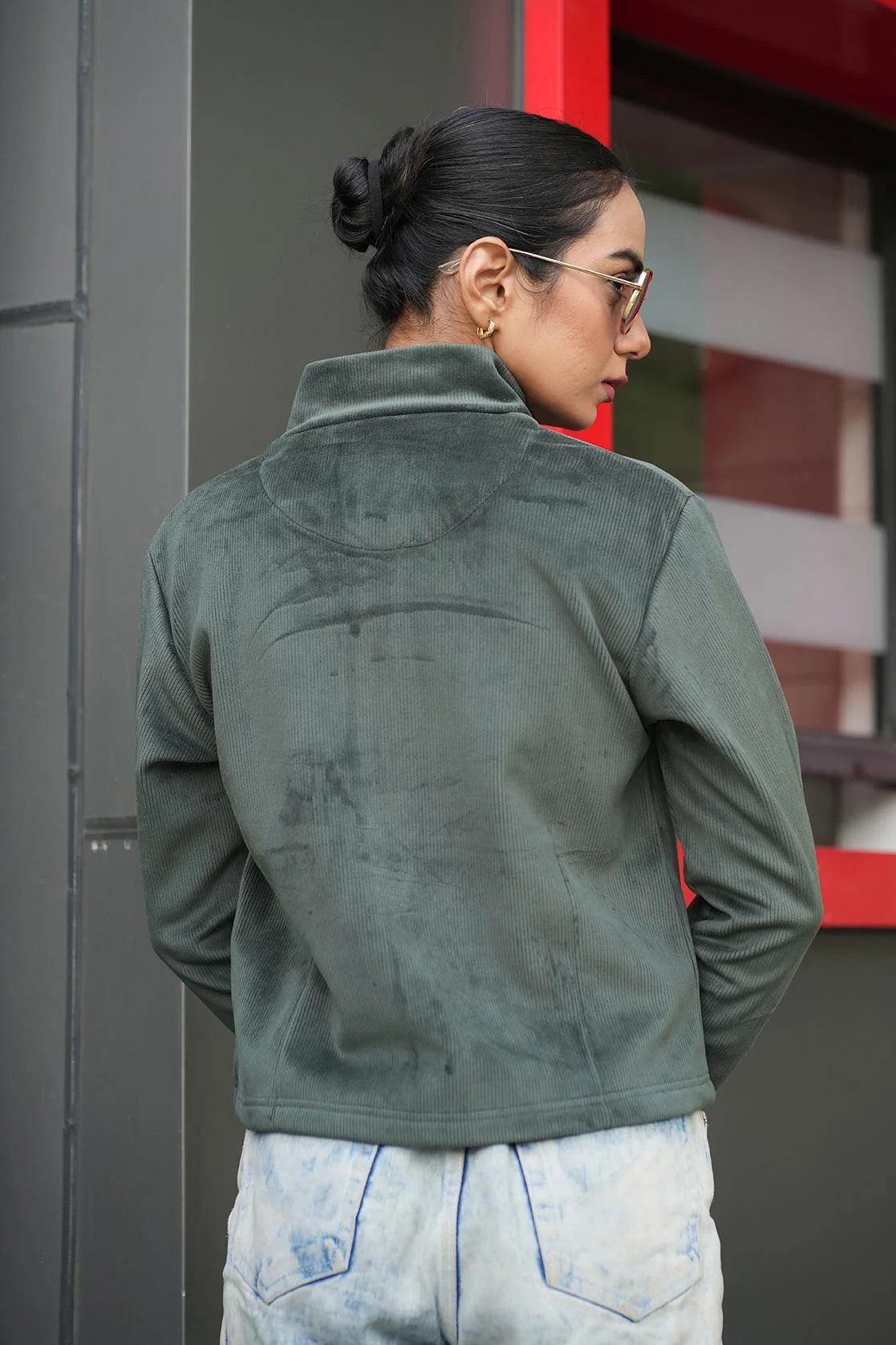 Discover the stylish upgrade for your wardrobe with the Fort Collins Women's Olive Corduroy Jacket, available for purchase online in India.