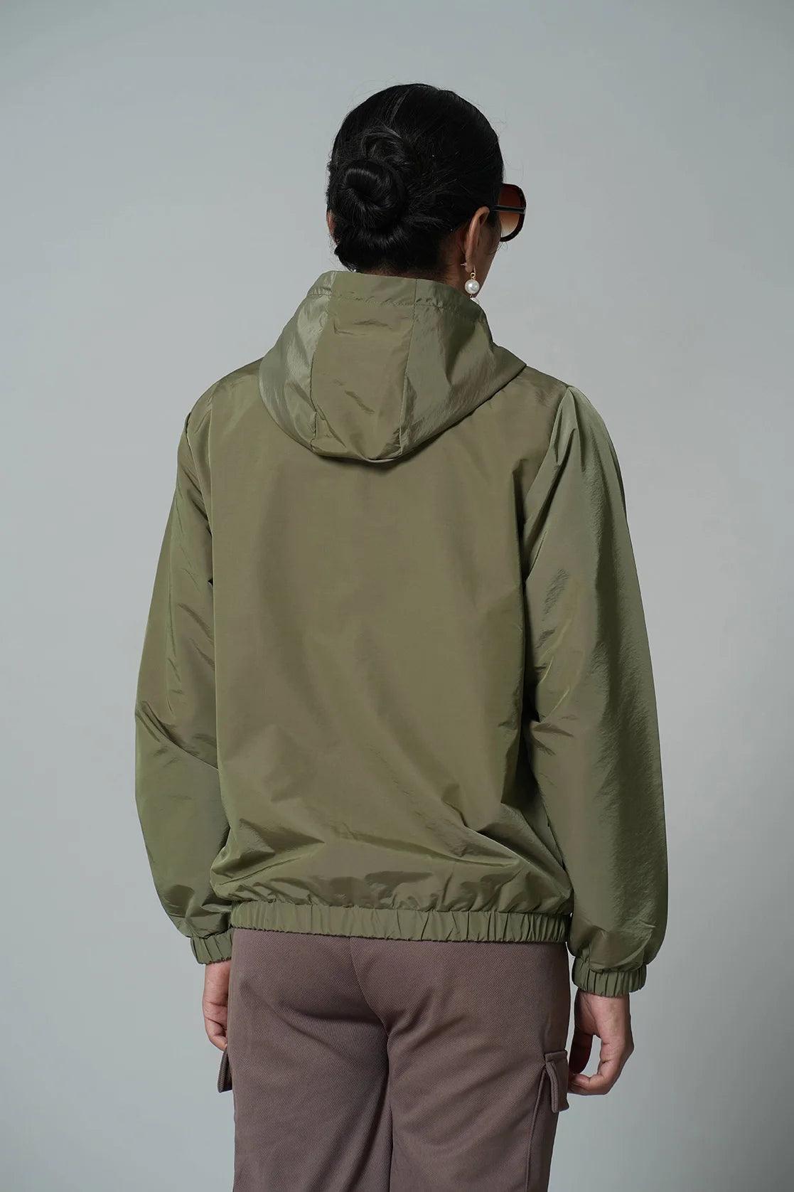 This Olive Windbreaker Jacket for women from Fort Collins is now available for online purchase in India.