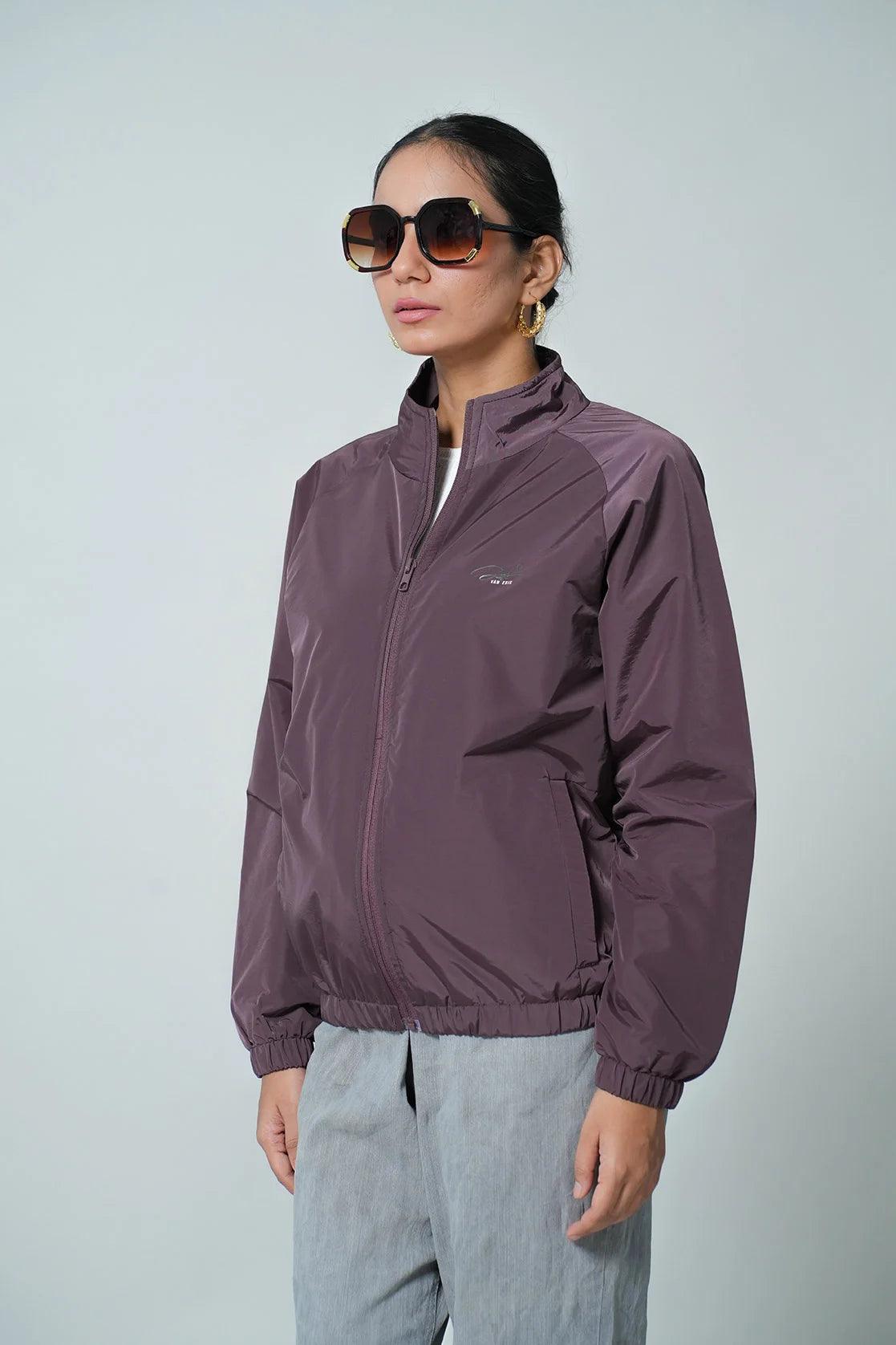 Purchase the Women's Purple Windbreaker Jacket with Mesh-Net Lining from Fort Collins. Upgrade your wardrobe with this stylish item, available for online shopping in India.