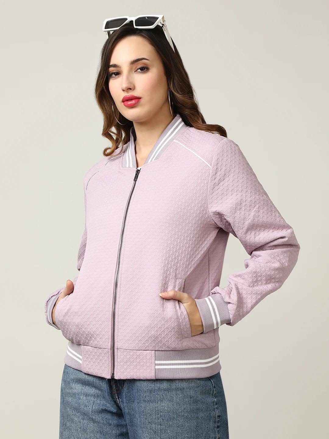 Discover the fashionable Women's Varsity Collar Self-Design Jacket by Fort Collins, available for online purchase and delivery anywhere across India. Enhance your wardrobe today!