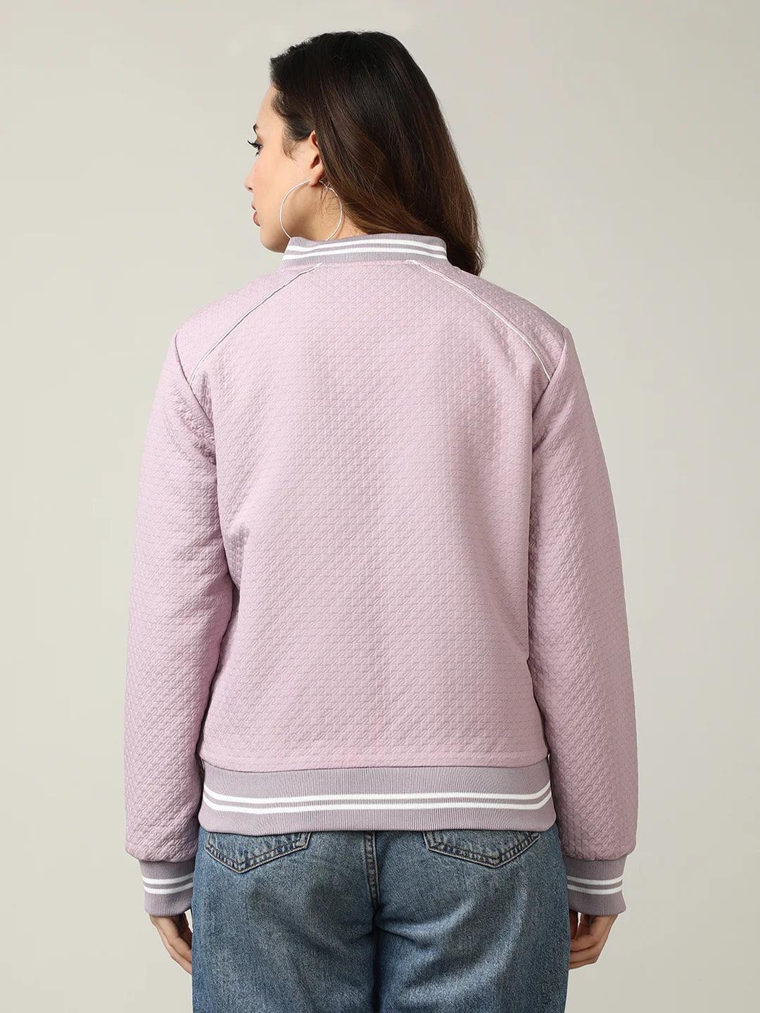 Shop for a trendy wardrobe online from anywhere in India with the Women's Varsity Collar Self-Design Jacket by Fort Collins.