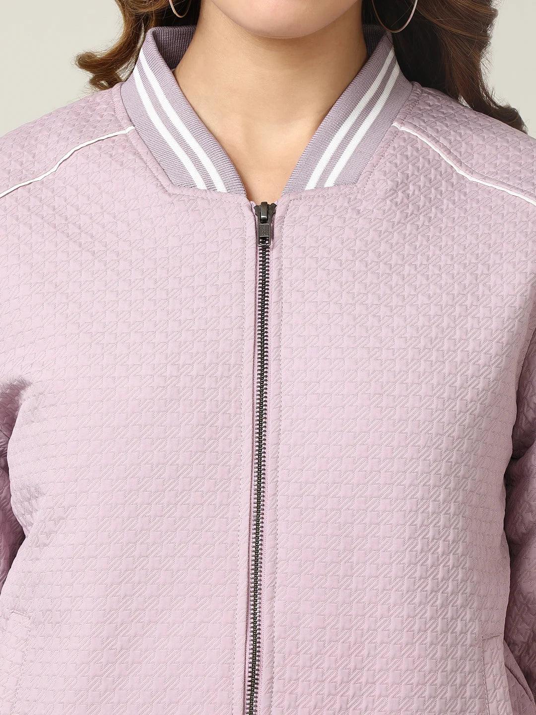 Shop now to add a fashionable addition to your wardrobe with Fort Collins' Women's Varsity Collar Self-Design Jacket, available online from anywhere in India.